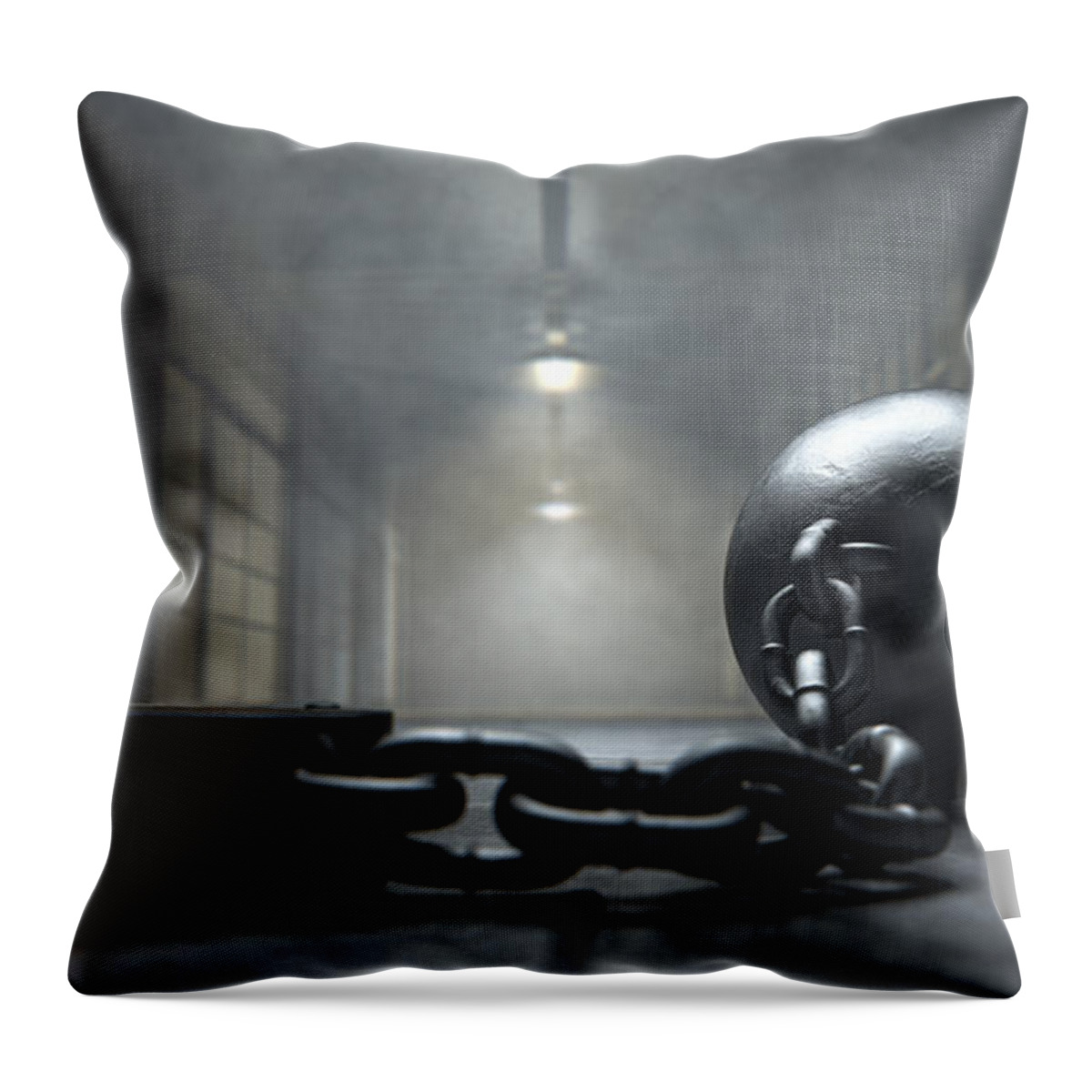 Chain Throw Pillow featuring the digital art Ball And Chain In Prison #1 by Allan Swart