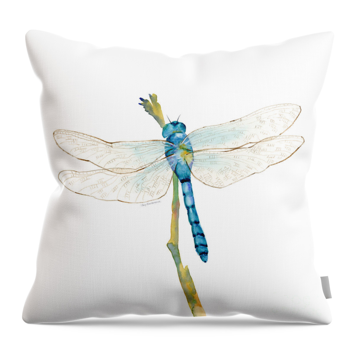 Blue Throw Pillow featuring the painting Blue Dragonfly #1 by Amy Kirkpatrick