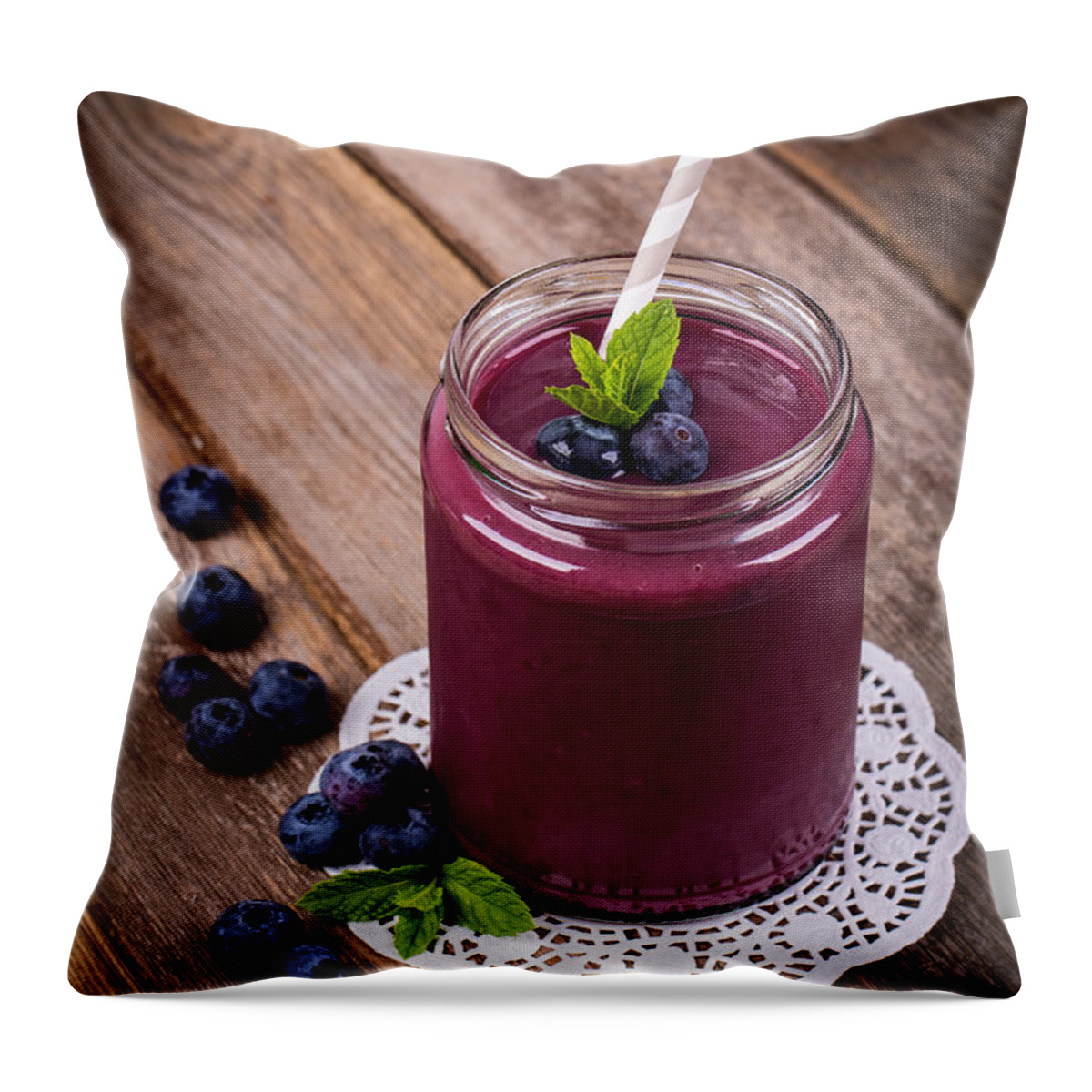 Background Throw Pillow featuring the photograph Blueberry smoothie #1 by Jane Rix