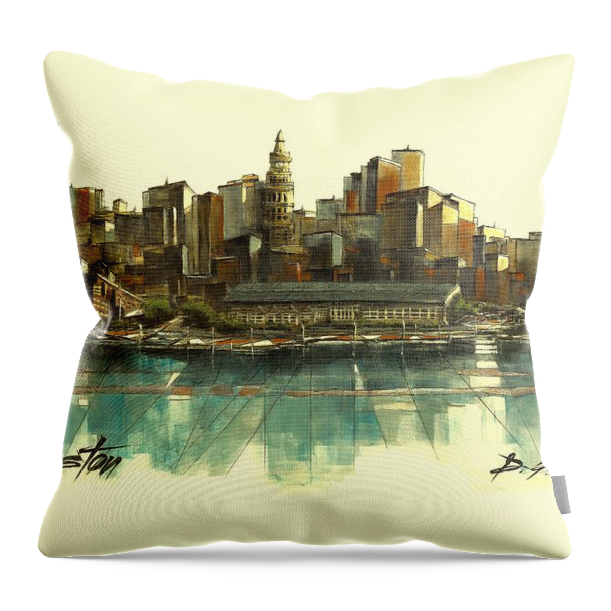 Fineartamerica.com Throw Pillow featuring the painting Boston Skyline #1 by Diane Strain