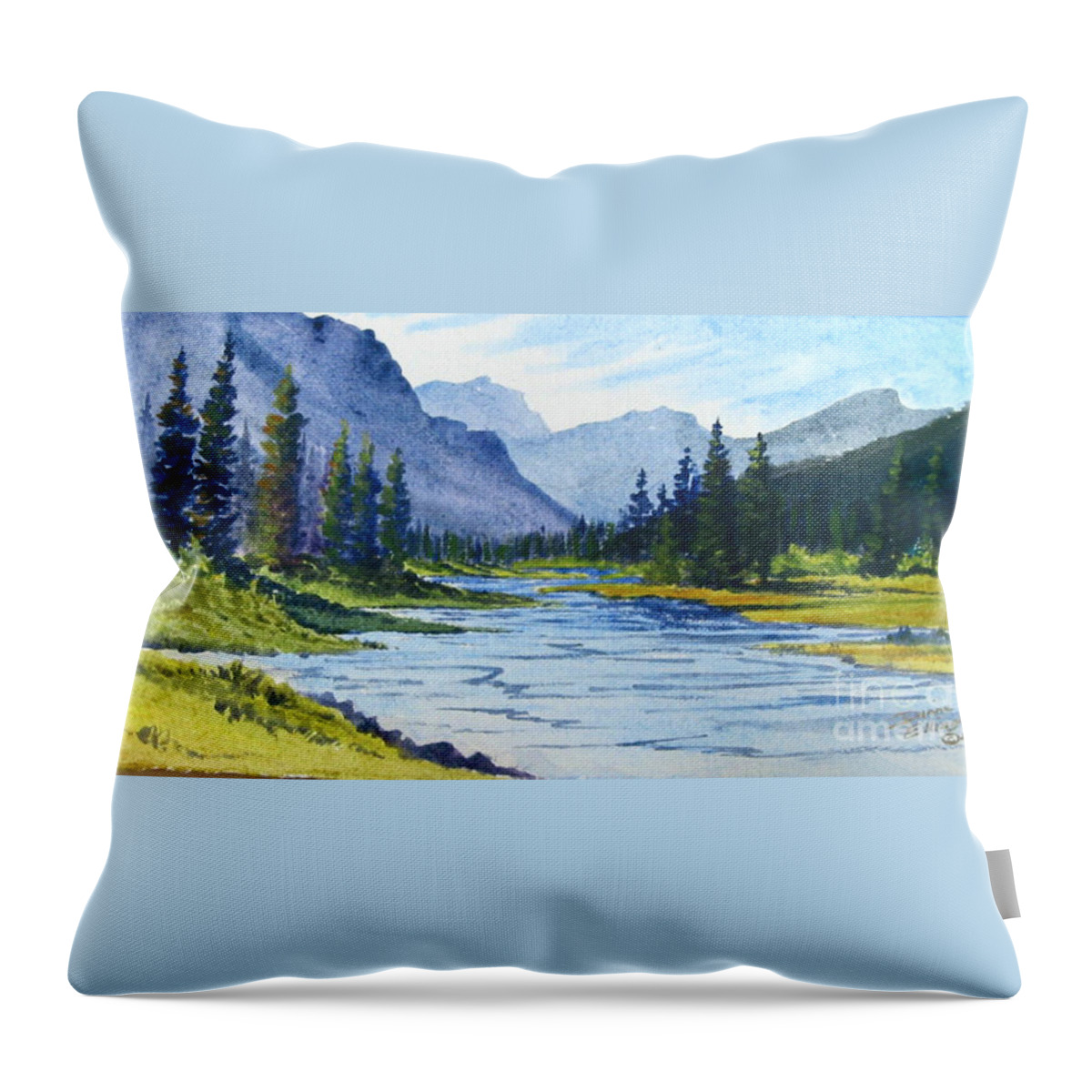 Bow River Throw Pillow featuring the painting Bow River by Diane Ellingham