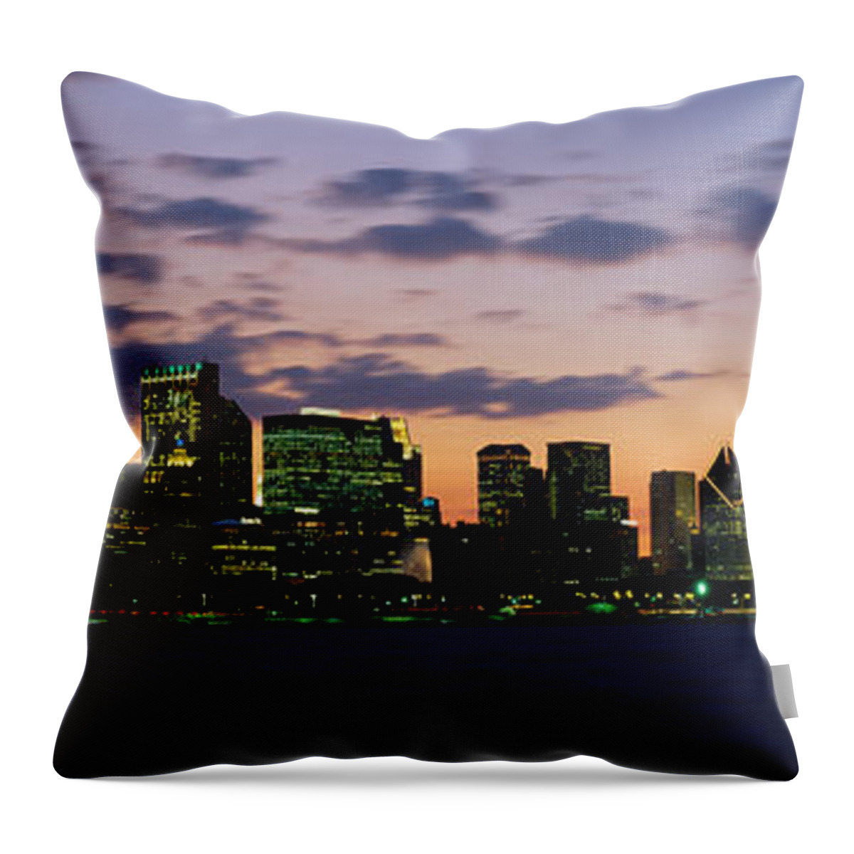 Photography Throw Pillow featuring the photograph Buildings In A City At Dusk, Chicago #1 by Panoramic Images