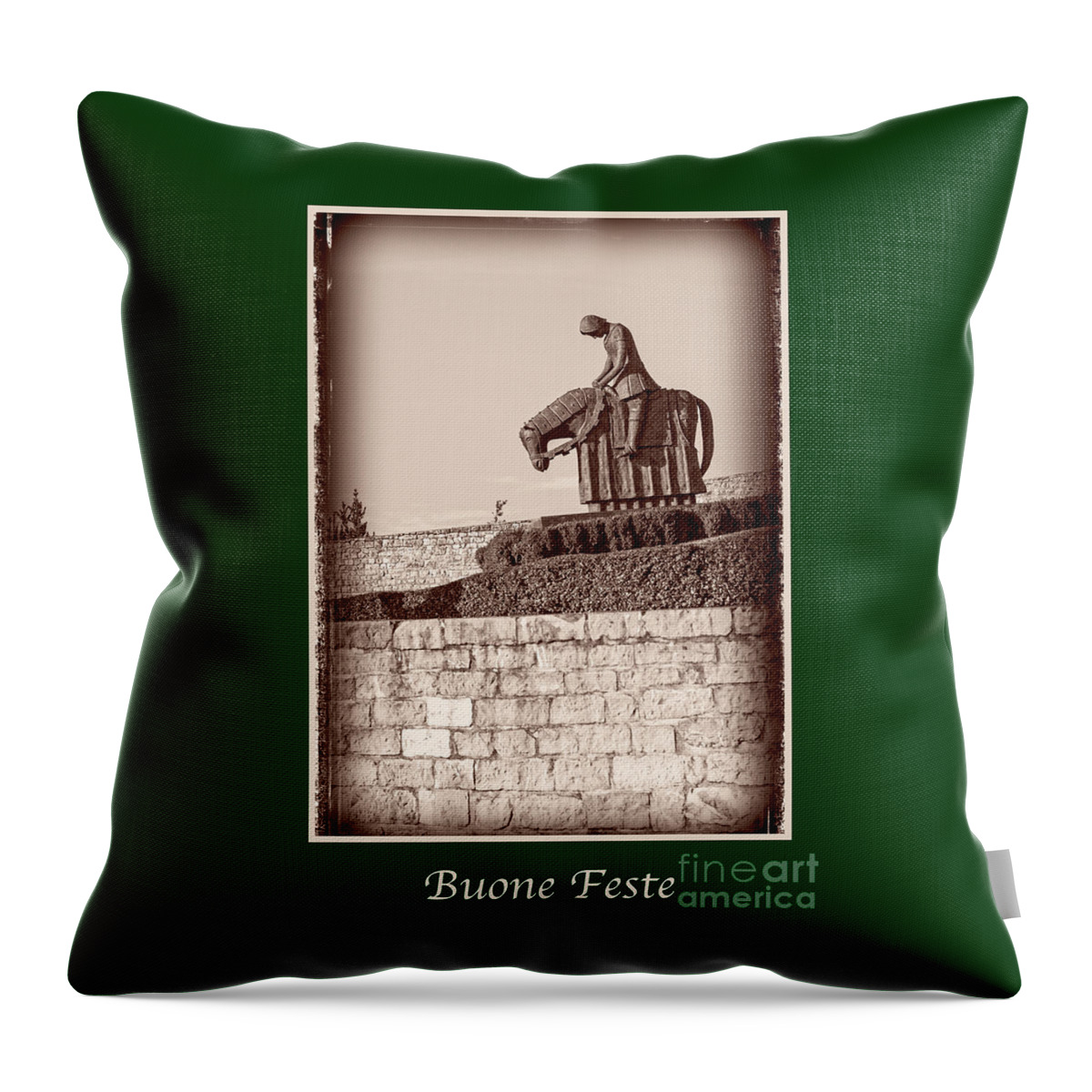 Italian Throw Pillow featuring the photograph Buone Feste with St Francis #1 by Prints of Italy