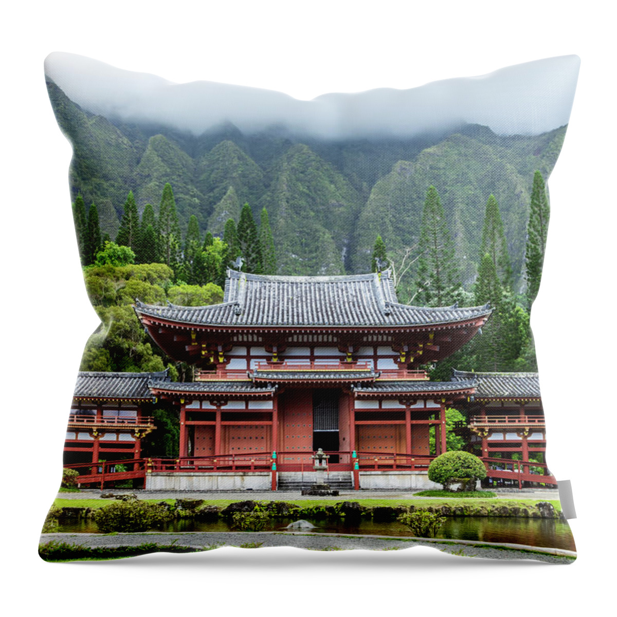 Architecture Throw Pillow featuring the photograph Byodo-In Temple 1 #1 by Leigh Anne Meeks