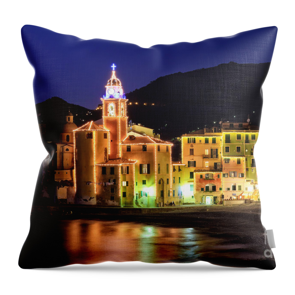 Ancient Throw Pillow featuring the photograph Camogli at evening #1 by Antonio Scarpi