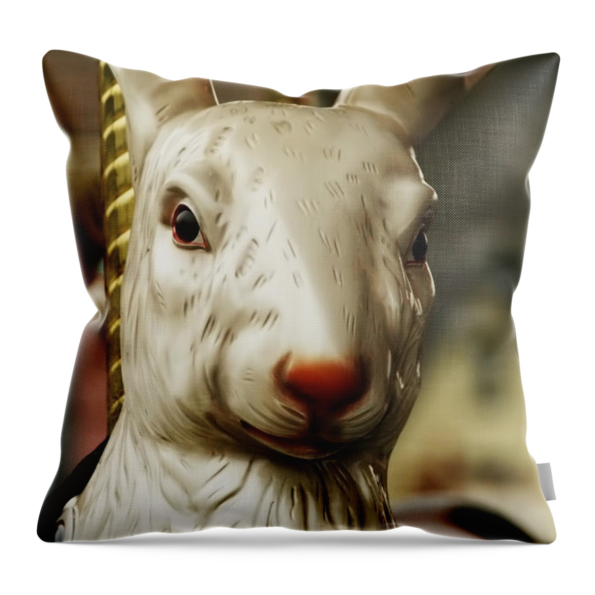 Carousel Throw Pillow featuring the photograph Carousel Rabbit by Kristia Adams