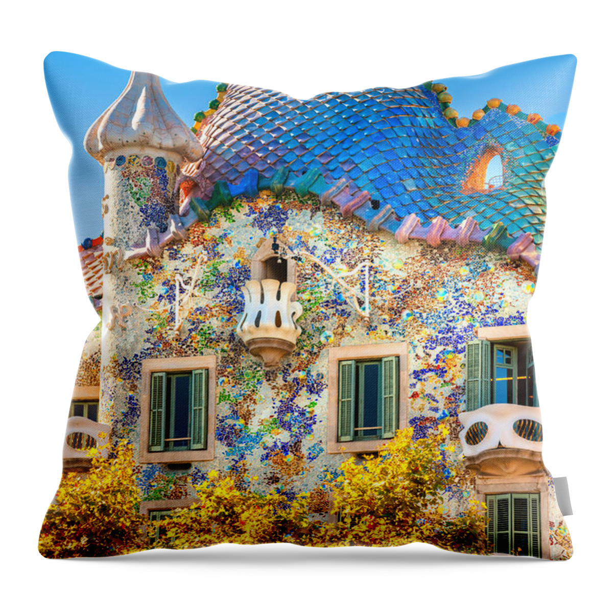 Architecture Throw Pillow featuring the photograph Casa Batllo - Barcelona #1 by Luciano Mortula