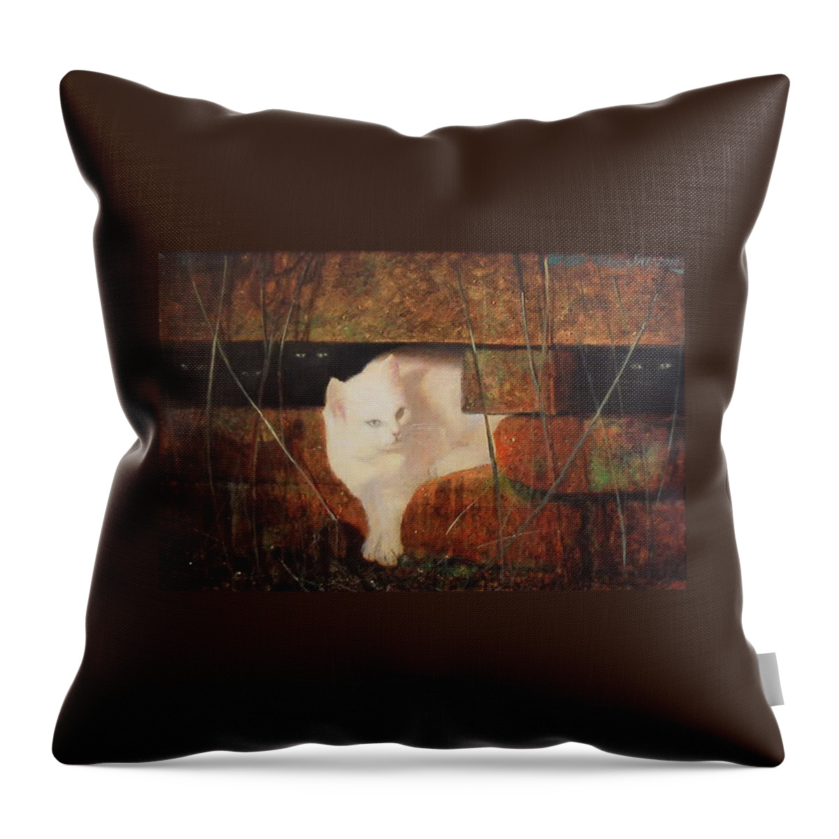Cat Throw Pillow featuring the painting Castaway Cats by Blue Sky
