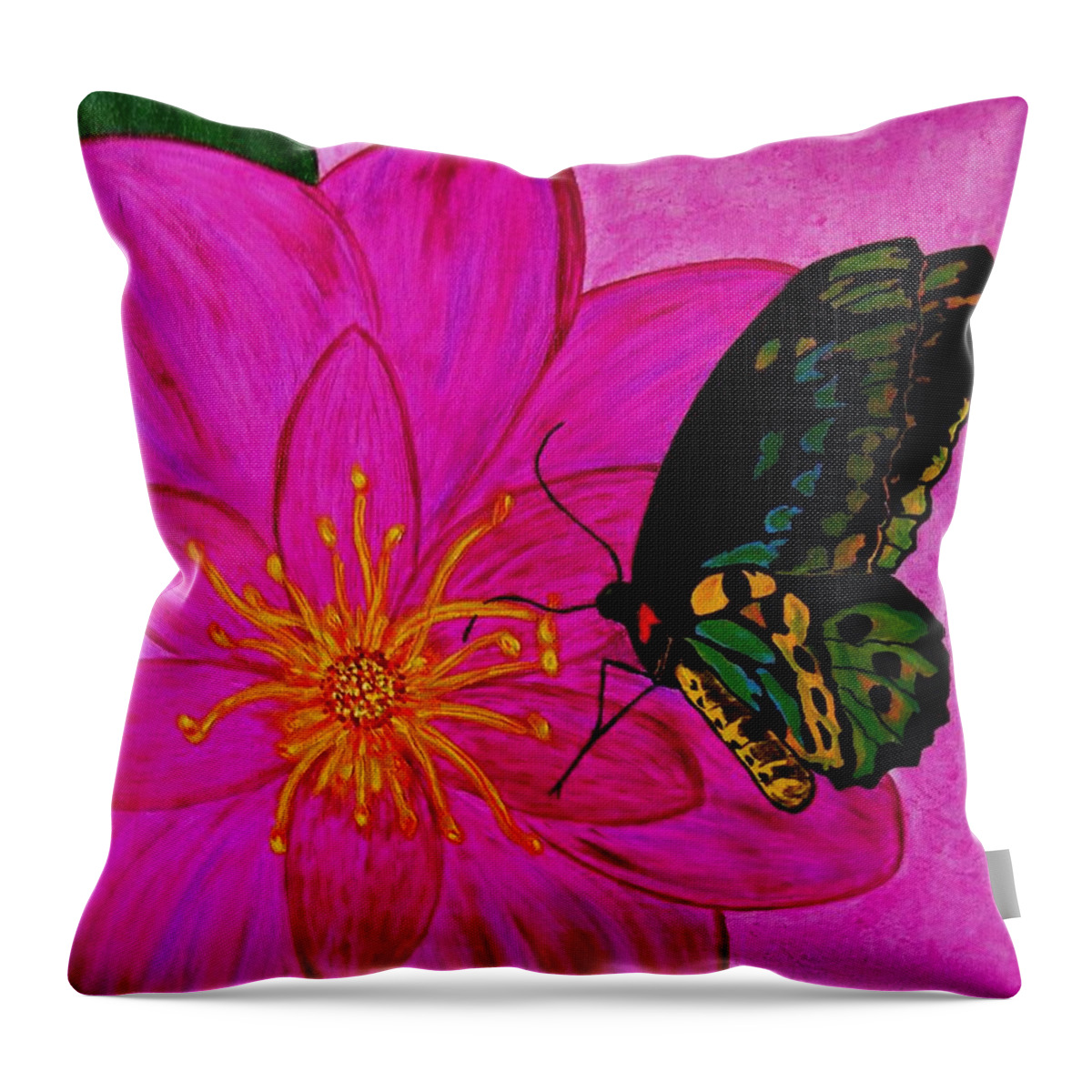 Pink Flower Art Prints Throw Pillow featuring the painting Center Of Attraction by Celeste Manning