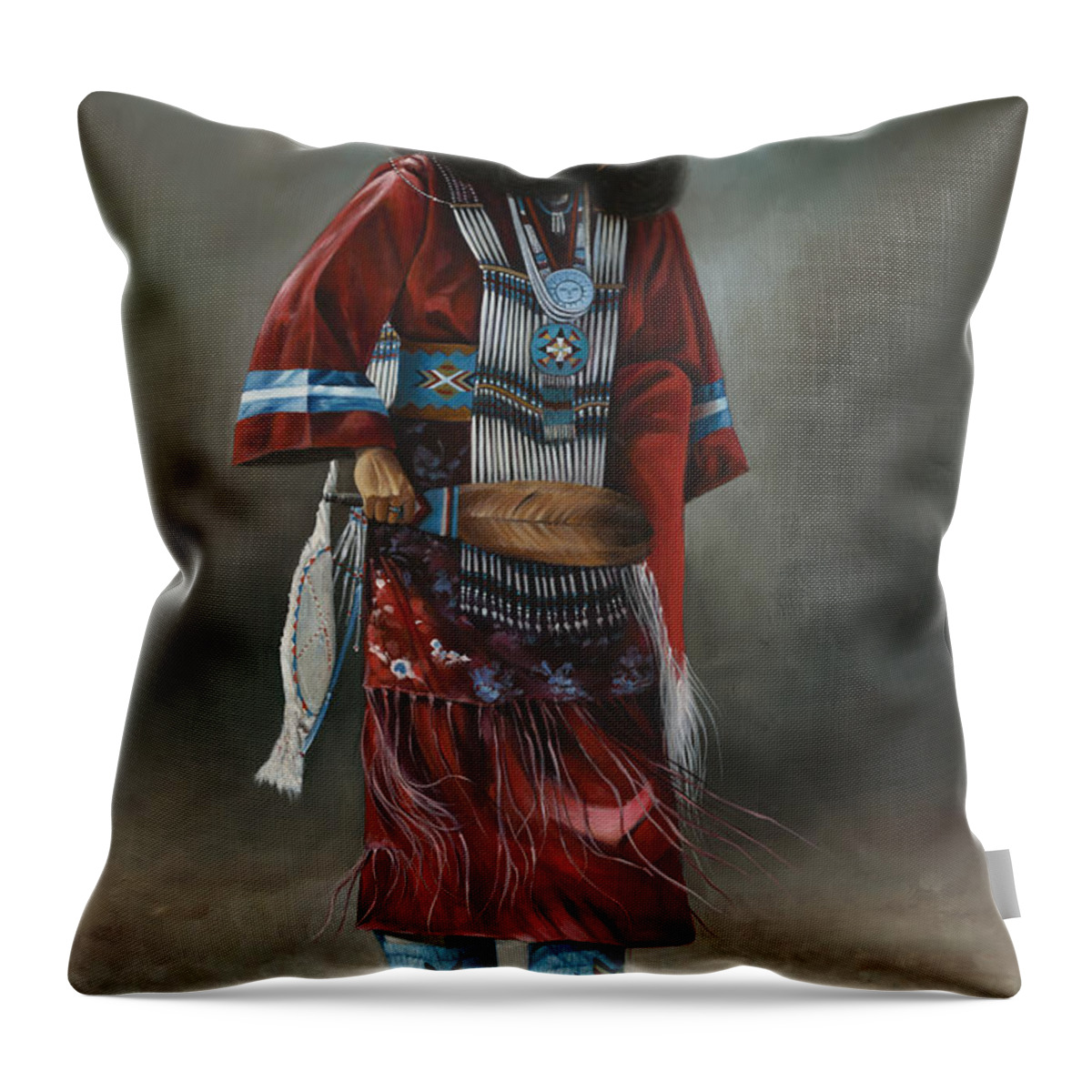 Native-american Throw Pillow featuring the painting Ceremonial Red #2 by Ricardo Chavez-Mendez