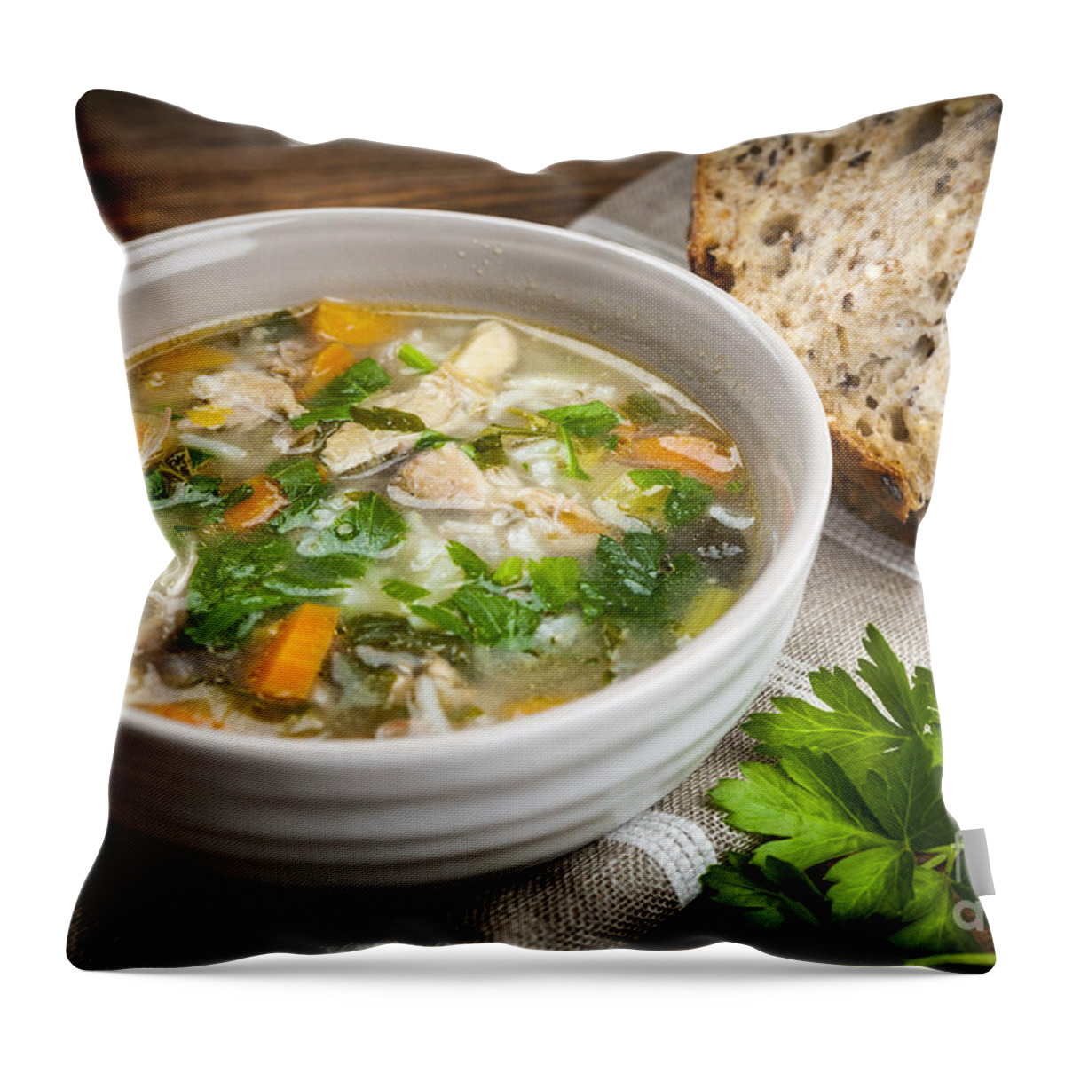 Soup Throw Pillow featuring the photograph Chicken soup 2 by Elena Elisseeva