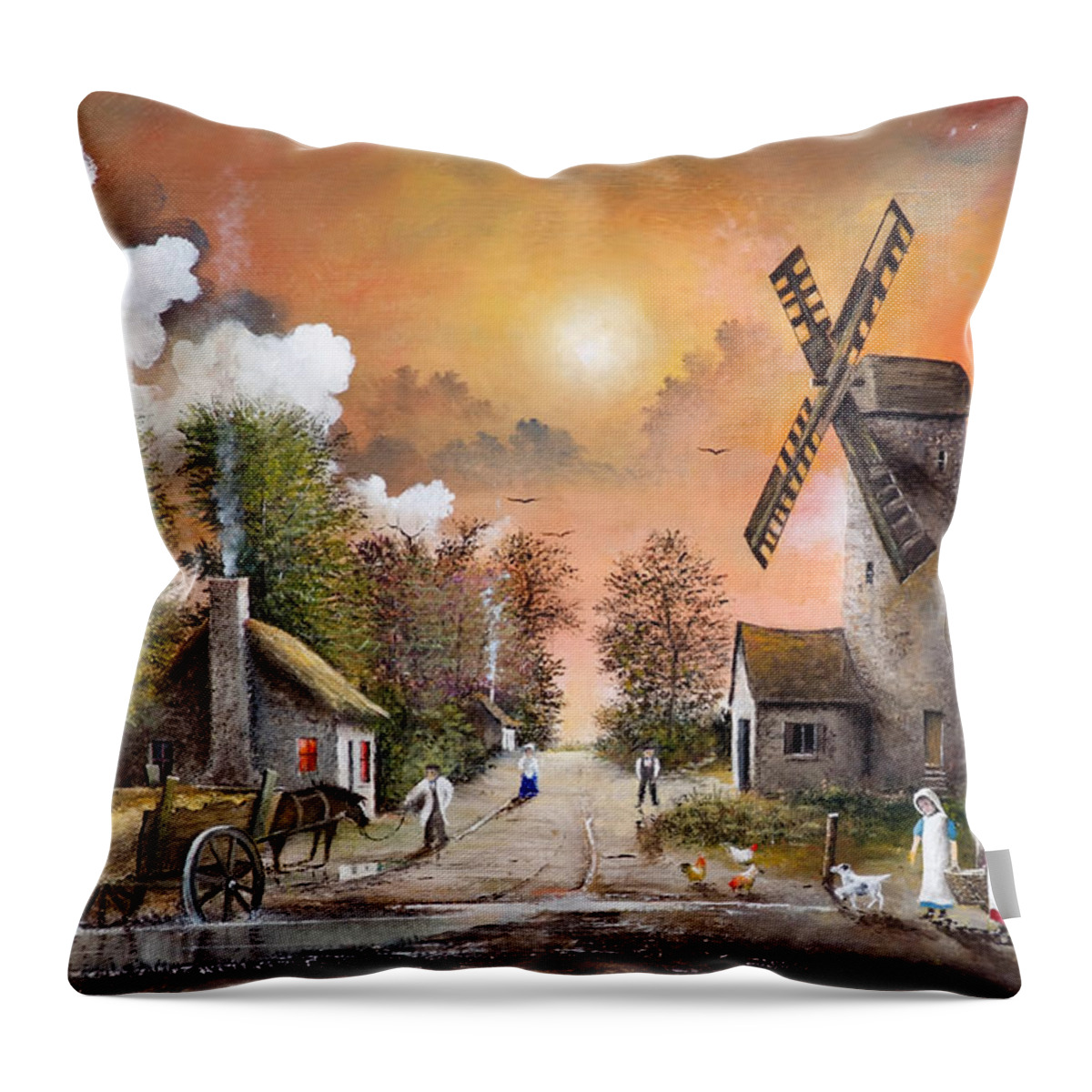 Countryside Throw Pillow featuring the painting Church View - England by Ken Wood