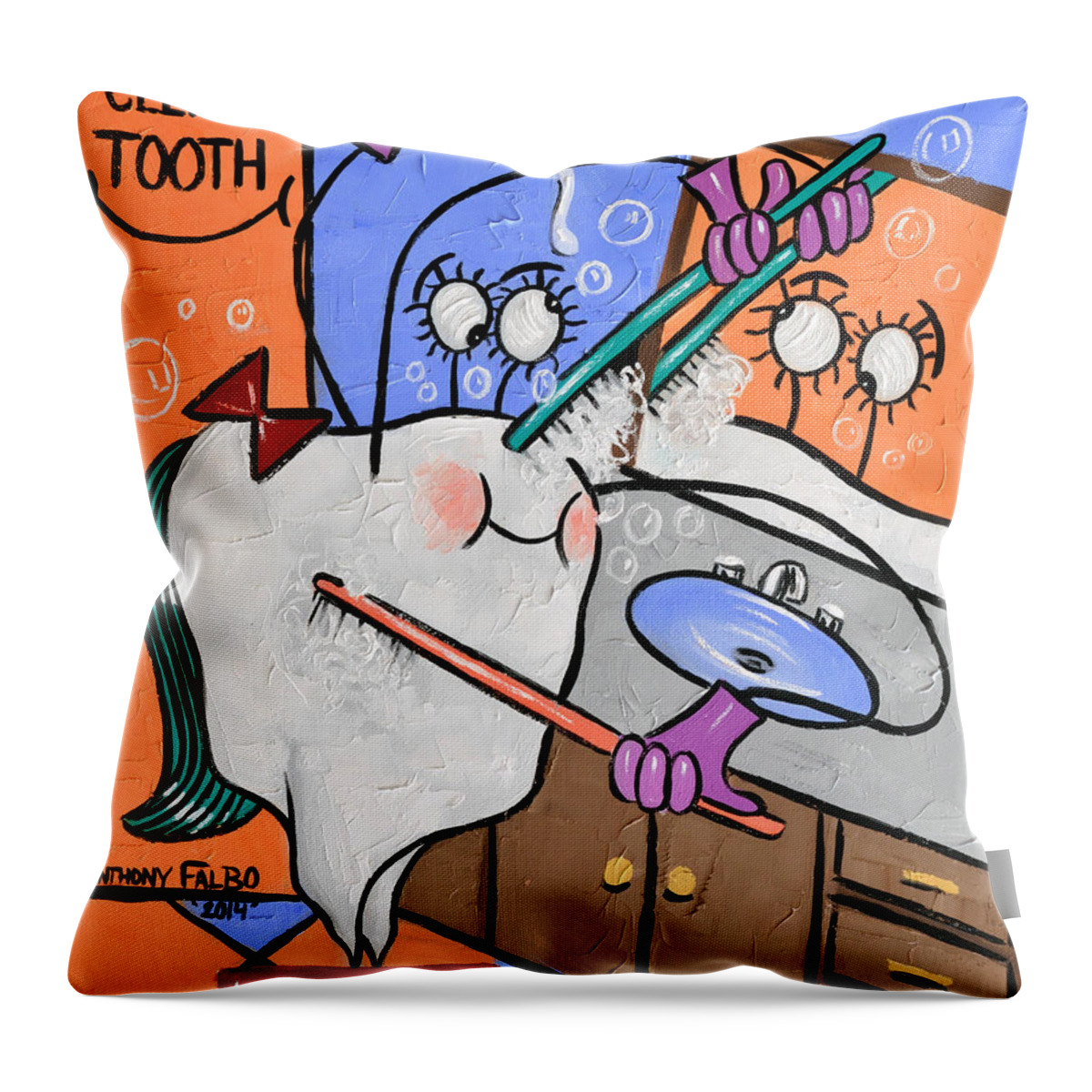 Clean Tooth Throw Pillow featuring the painting Clean Tooth by Anthony Falbo