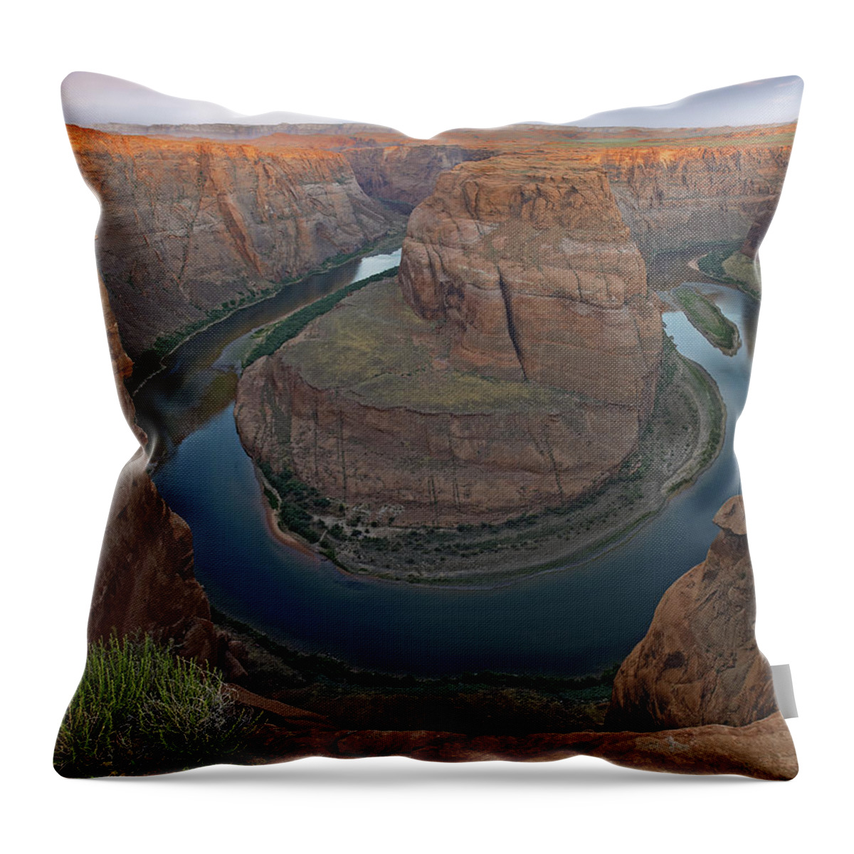 Feb0514 Throw Pillow featuring the photograph Colorado River At Horseshoe Bend #1 by Tim Fitzharris
