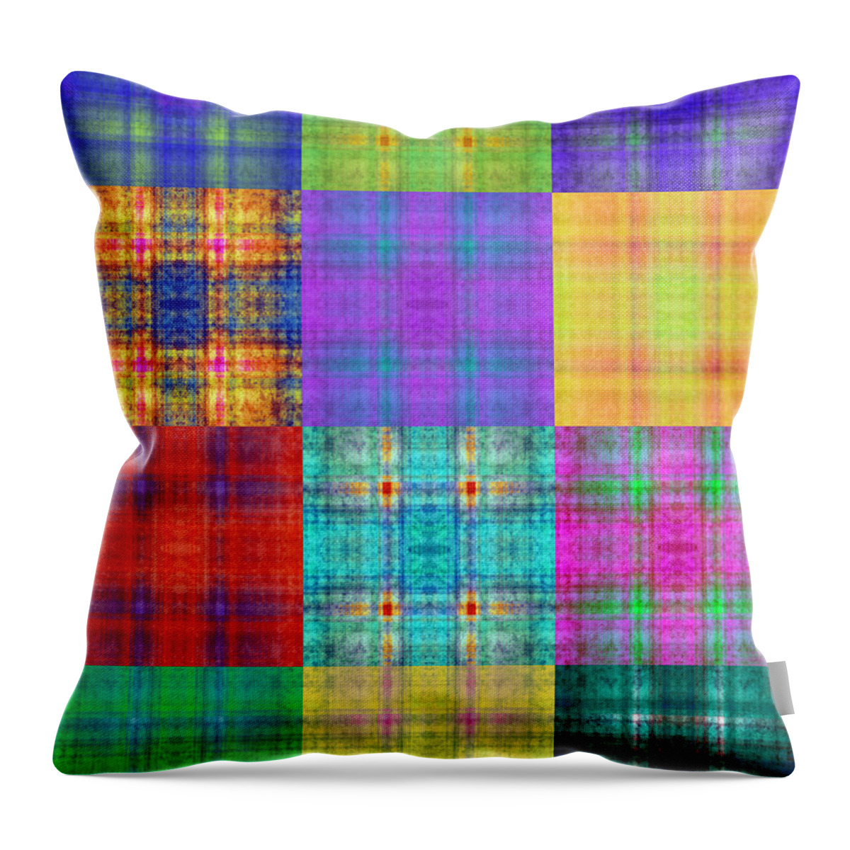 Andee Design Abstract Throw Pillow featuring the digital art Colorful Plaid Triptych Panel 1 by Andee Design