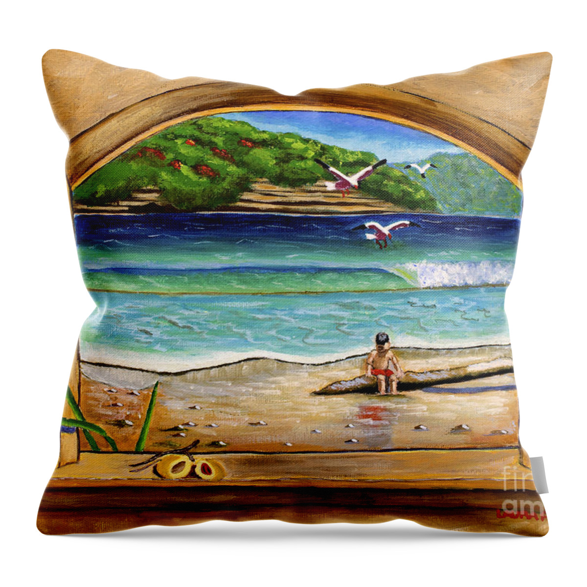 Seascape Throw Pillow featuring the painting Deep In Thought by Laura Forde