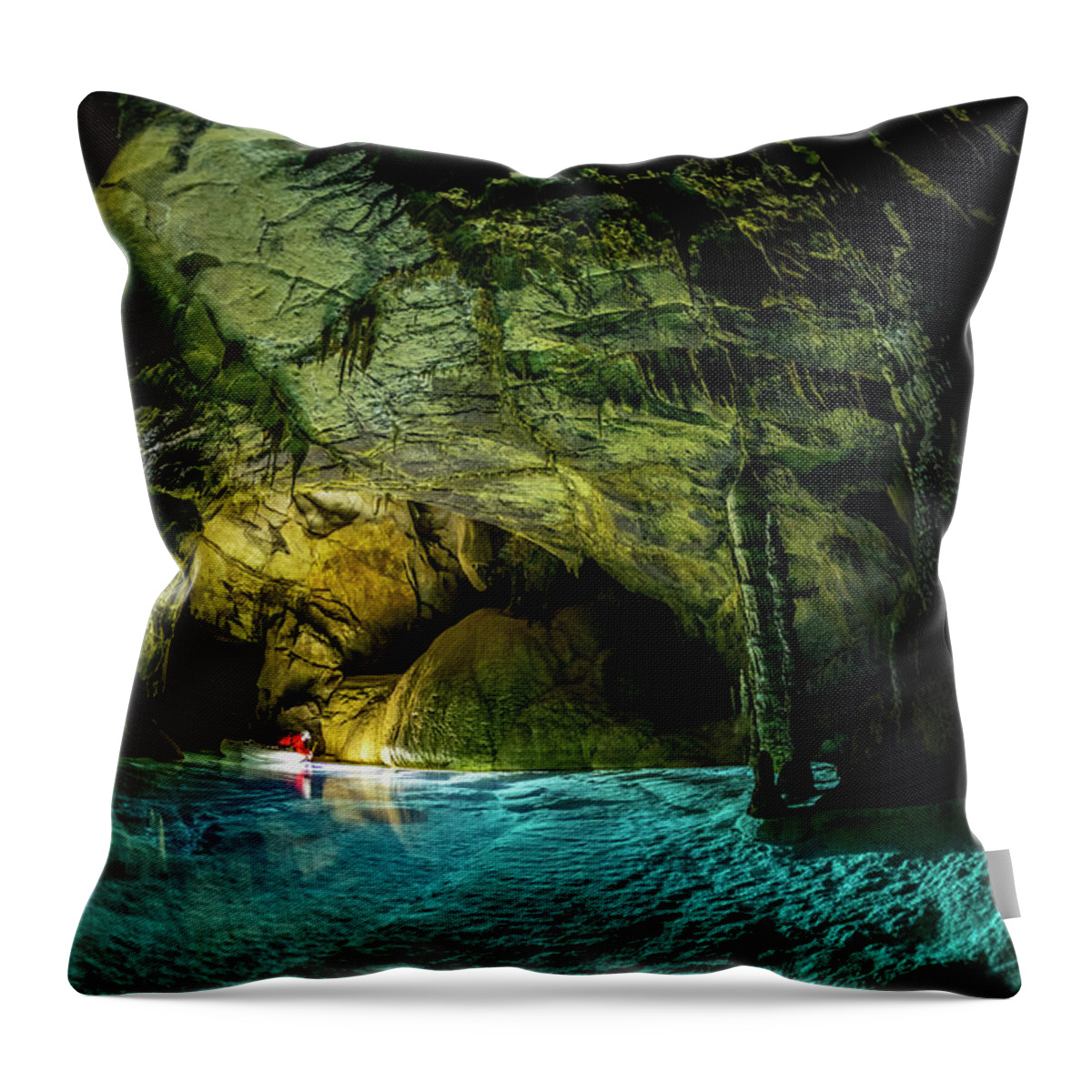 Extreme Terrain Throw Pillow featuring the photograph Deep Underground Cave Exploration #1 by Matjaz Slanic