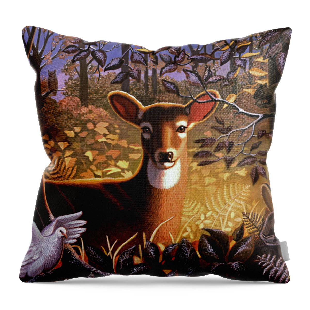 Forest Animals Throw Pillow featuring the painting Deer in the Forest by Robin Moline