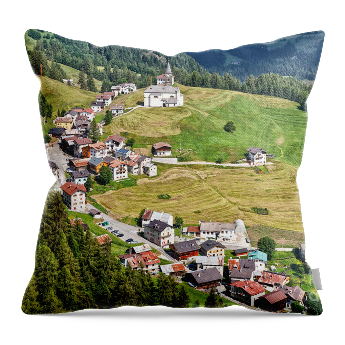 Aerial Throw Pillow featuring the photograph Dolomiti - Laste village #1 by Antonio Scarpi