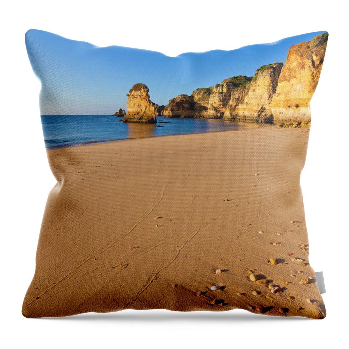 Algarve Throw Pillow featuring the photograph Dona Ana Beach In Lagos, Algarve #1 by Werner Dieterich