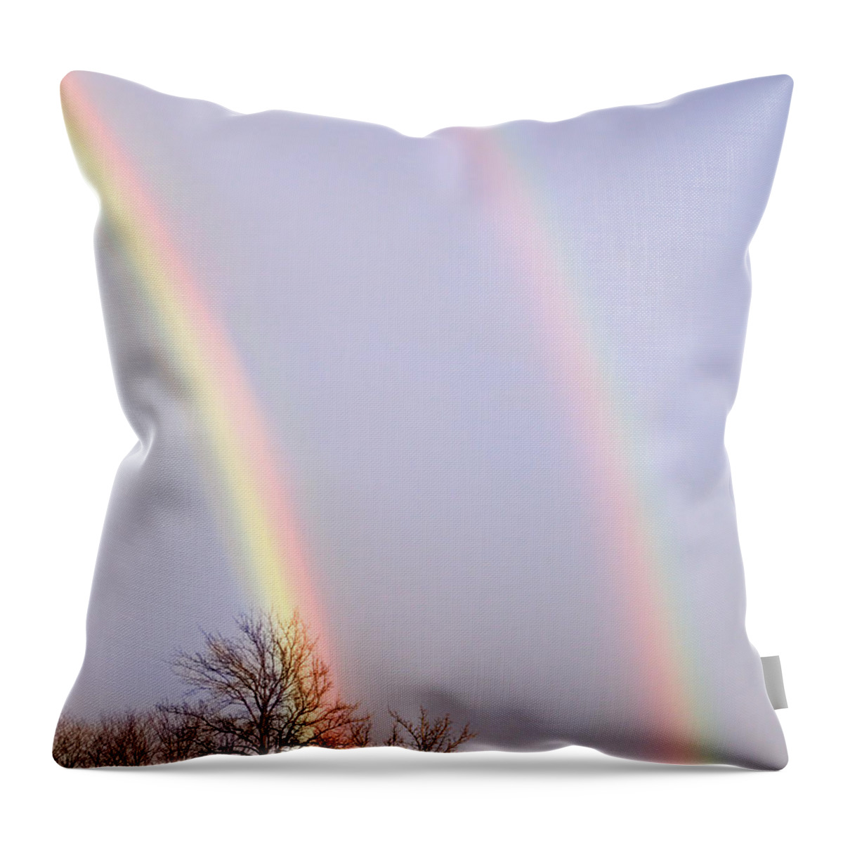 Rainbow Throw Pillow featuring the photograph Double Rainbow #1 by Courtney Webster