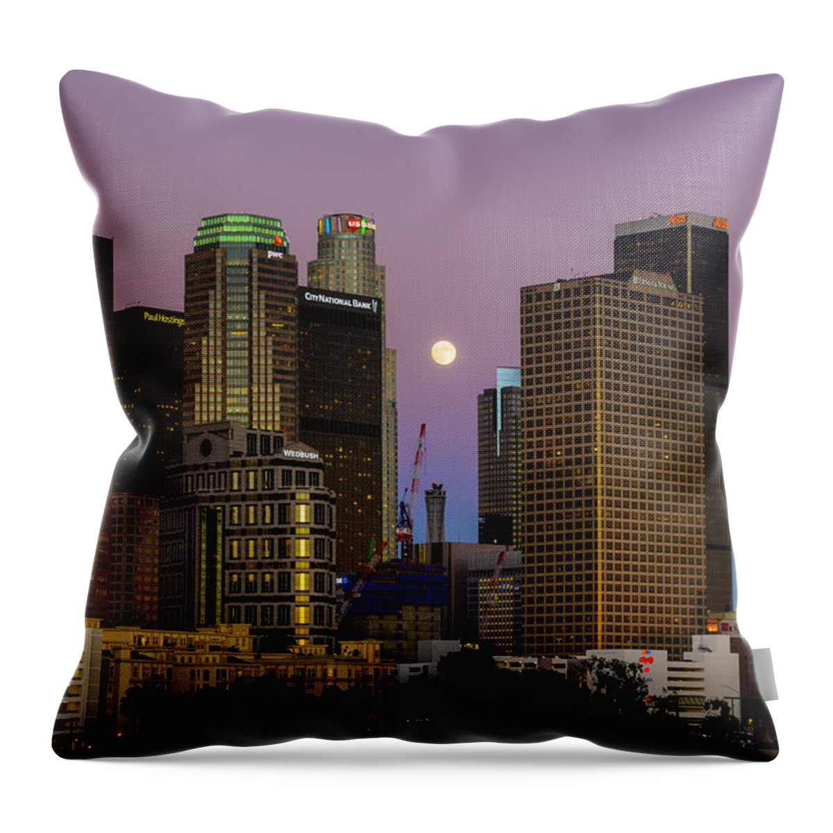 California Throw Pillow featuring the photograph Downtown Los Angeles Moonrise #1 by Joe Doherty
