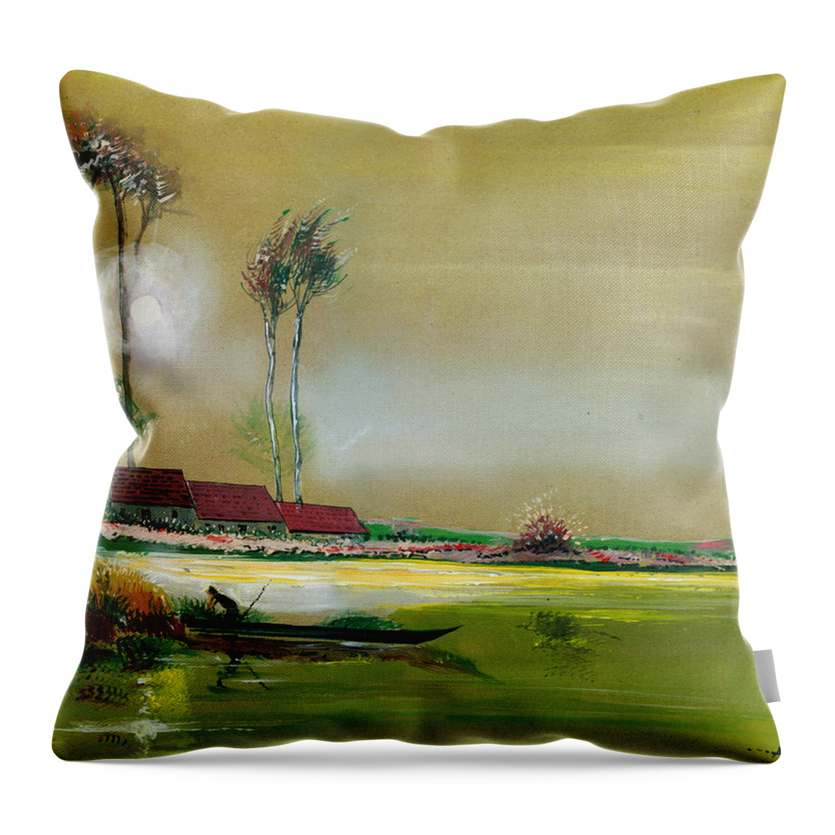 Nature Throw Pillow featuring the painting Dream Lake #2 by Anil Nene