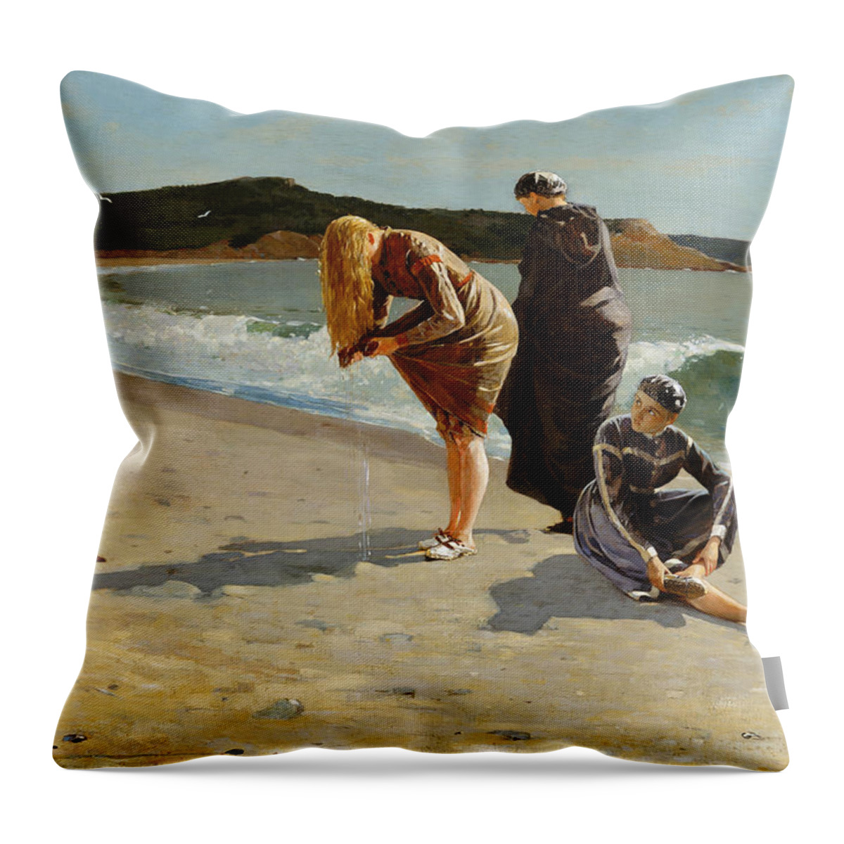 Winslow Homer Throw Pillow featuring the painting Eagle Head. Manchester Massachusetts #4 by Winslow Homer