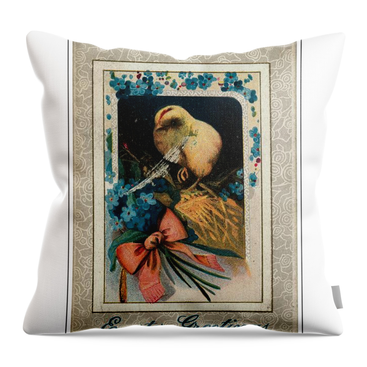 Easter Throw Pillow featuring the photograph Easter Greetings 1913 Vintage Postcard by Audreen Gieger