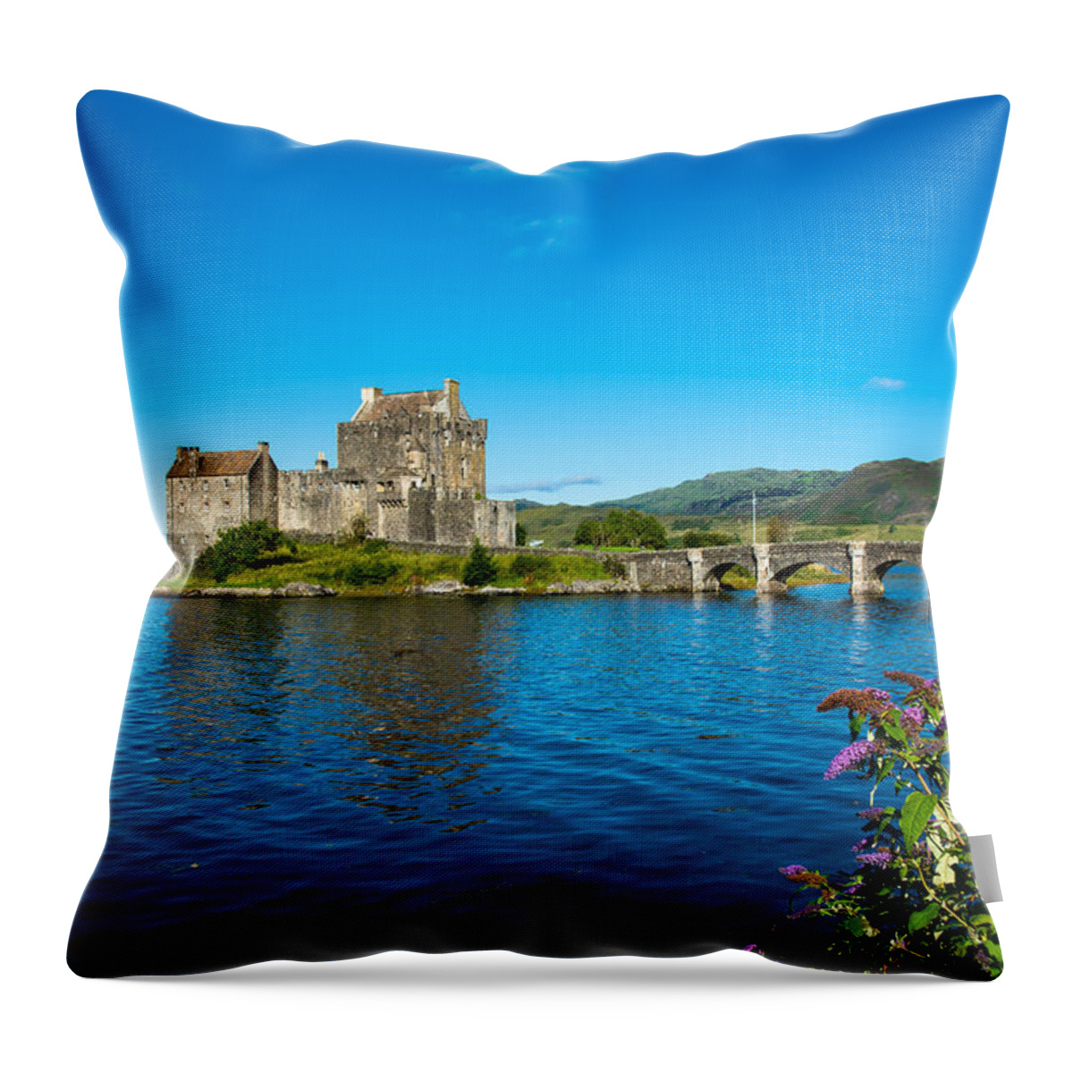 Scotland Throw Pillow featuring the photograph Eilean Donan Castle In Scotland #2 by Andreas Berthold