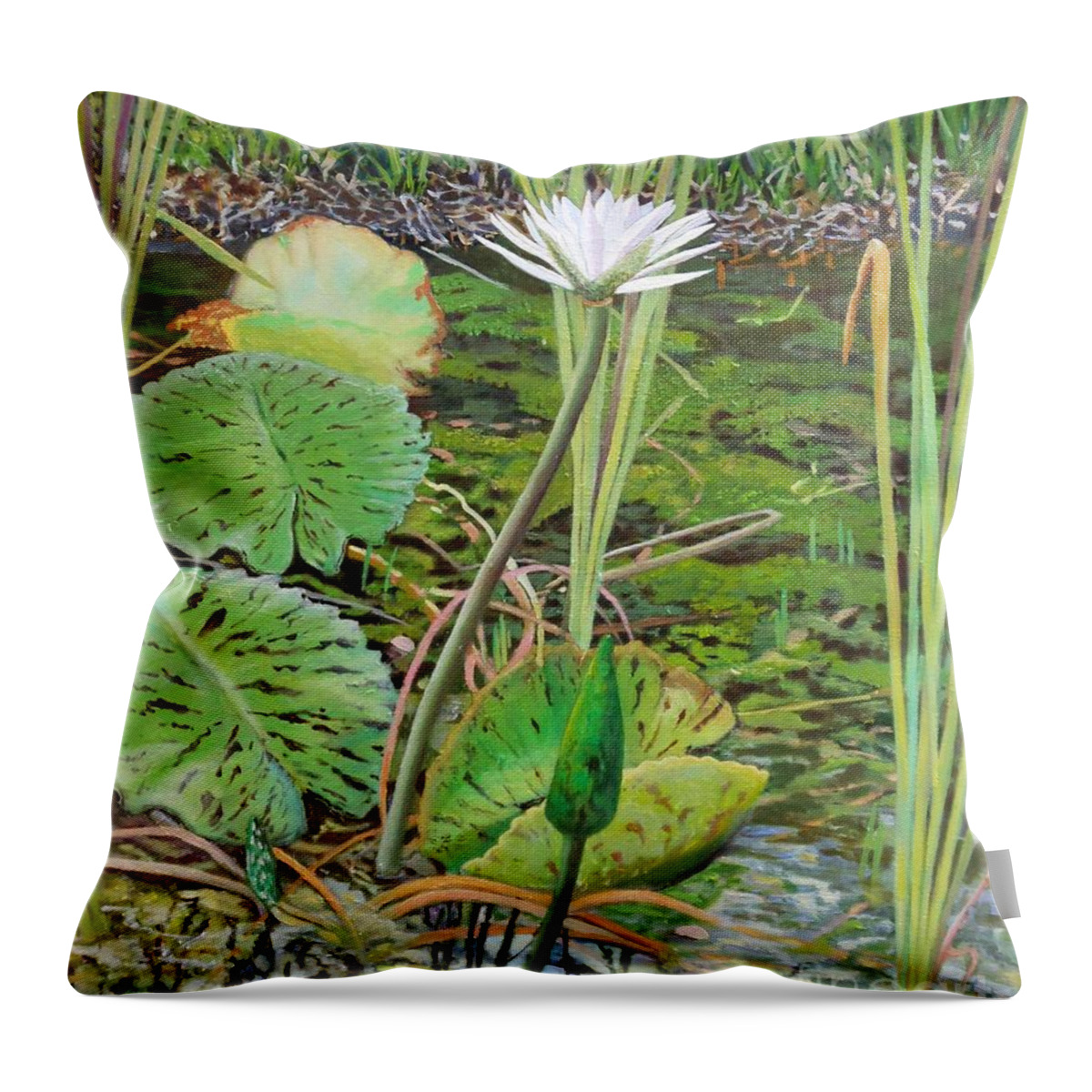 Lily Throw Pillow featuring the painting Emerald Lily Pond by Caroline Street