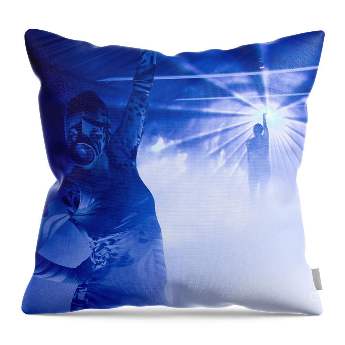 Blue Throw Pillow featuring the photograph Exotic dancer in blue #1 by Sv