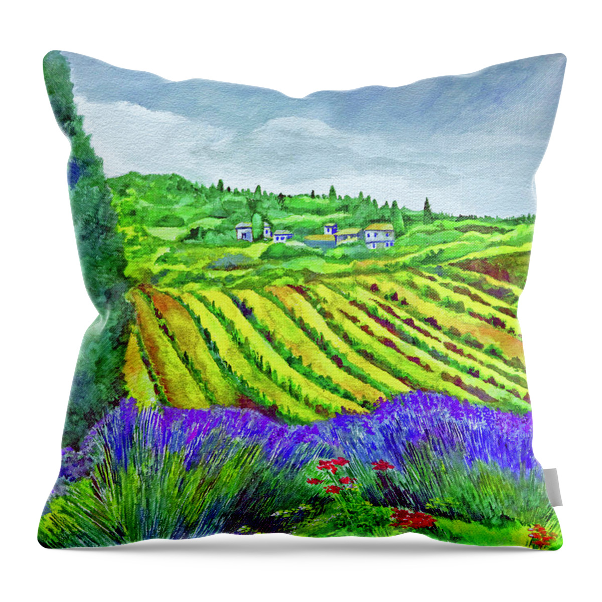 Italy Throw Pillow featuring the painting Fields at Dievole by Kandy Cross