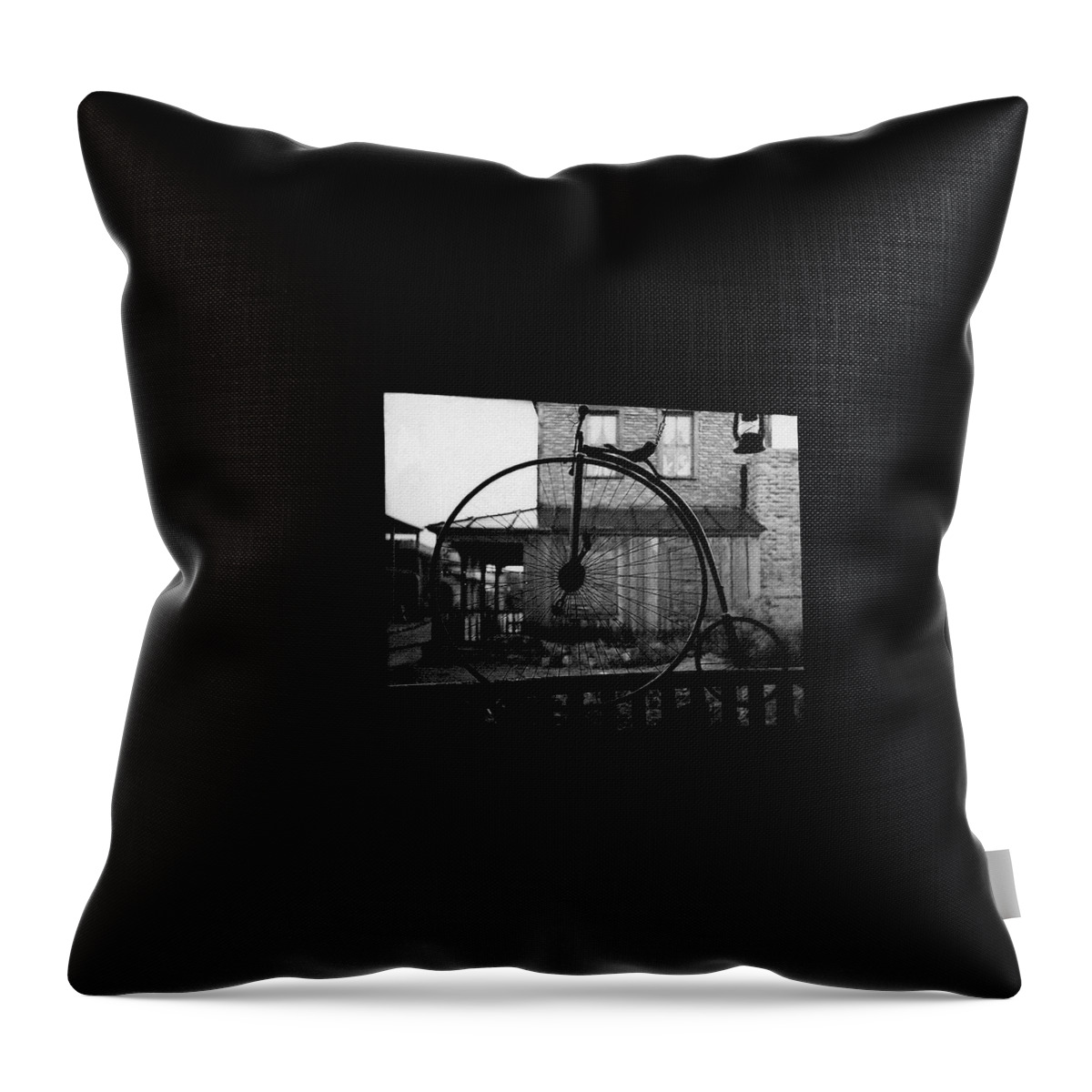 Film Homage Buster Keaton Our Hospitality 1923 Unicycle Old Tucson Arizona 1967-2008 Throw Pillow featuring the photograph Film Homage Buster Keaton Our Hospitality 1923 Unicycle Old Tucson Arizona 1967-2008 #1 by David Lee Guss