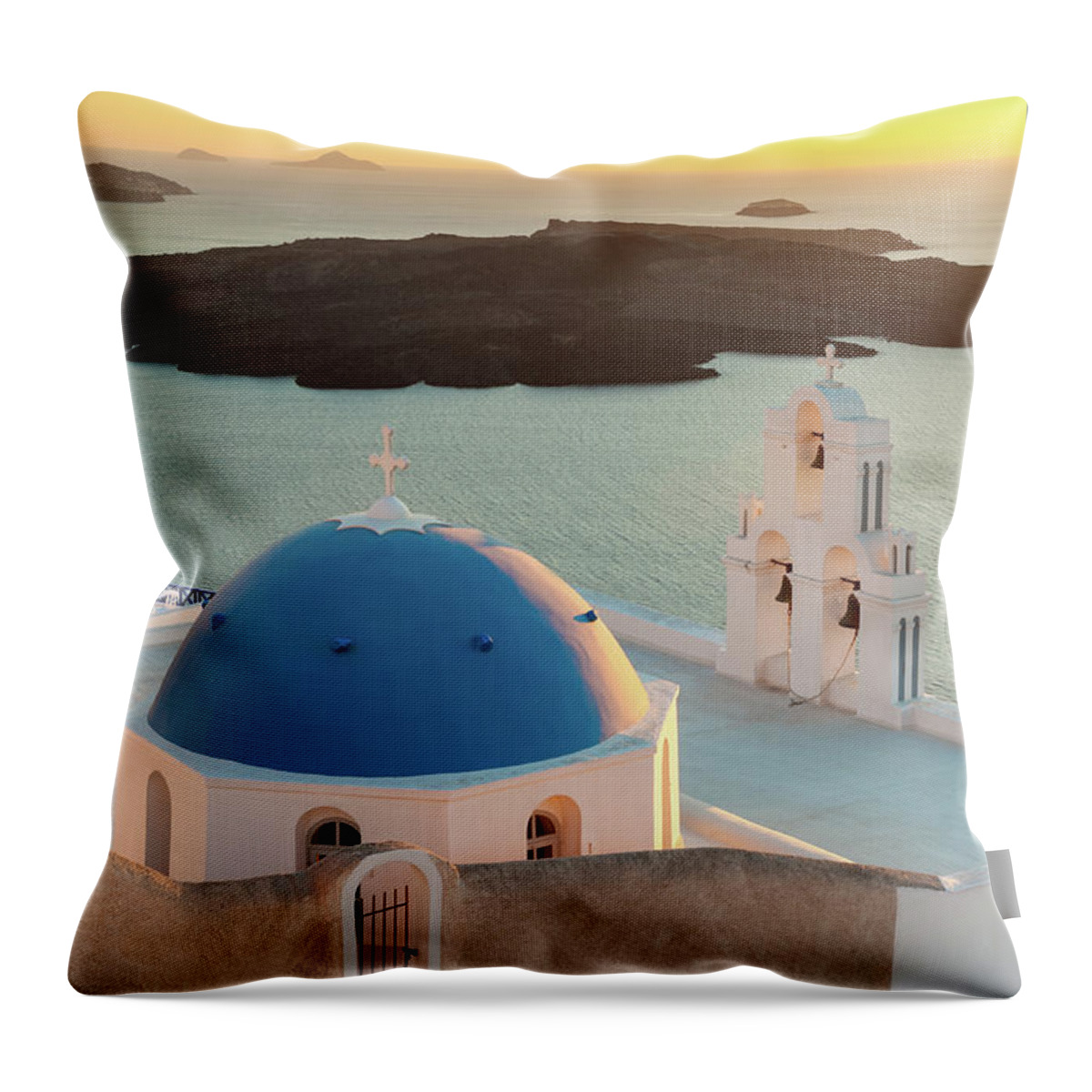 Greek Culture Throw Pillow featuring the photograph Firastefani Sunset, Santorini #1 by Chrishepburn