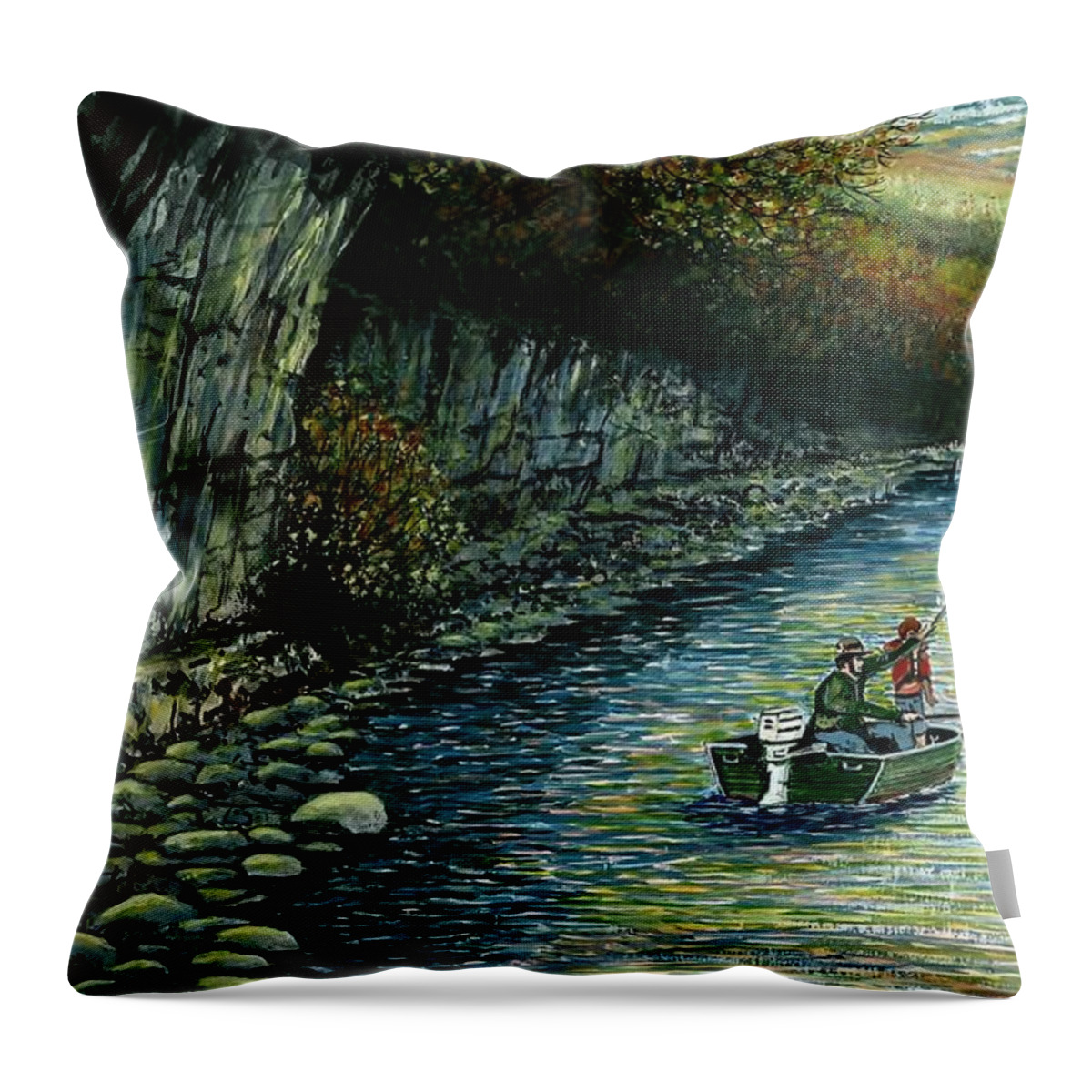 Fishing Buddies Throw Pillow featuring the painting Fishing Buddies #1 by Steven Schultz
