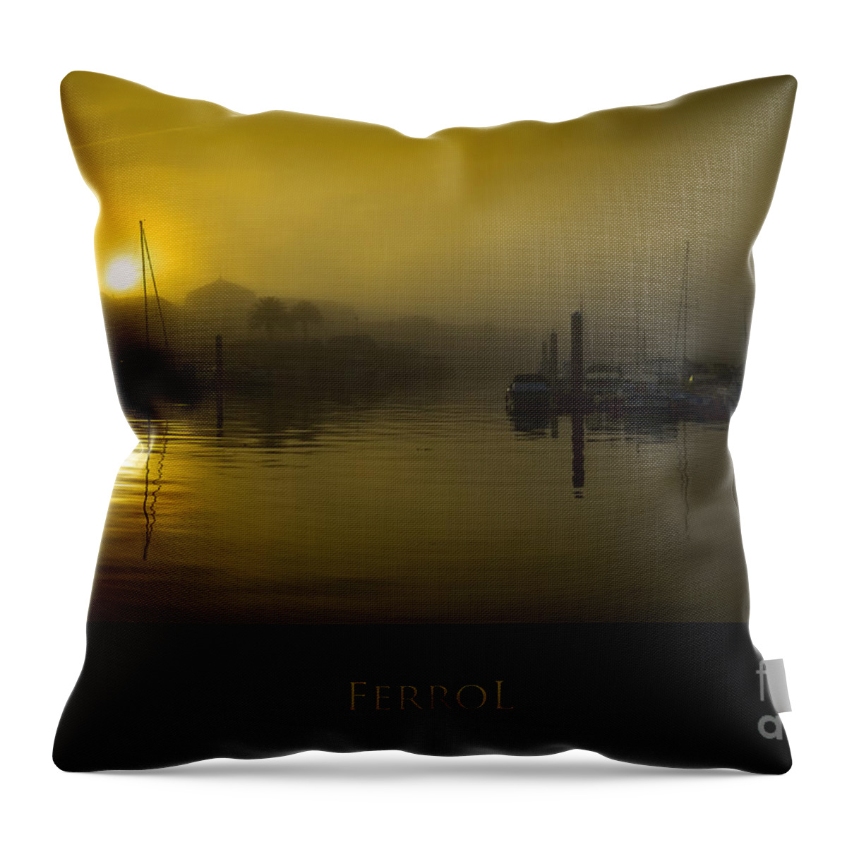 Ferrol Throw Pillow featuring the photograph Fishing Port of Ferrol in Fog Galicia Spain #1 by Pablo Avanzini