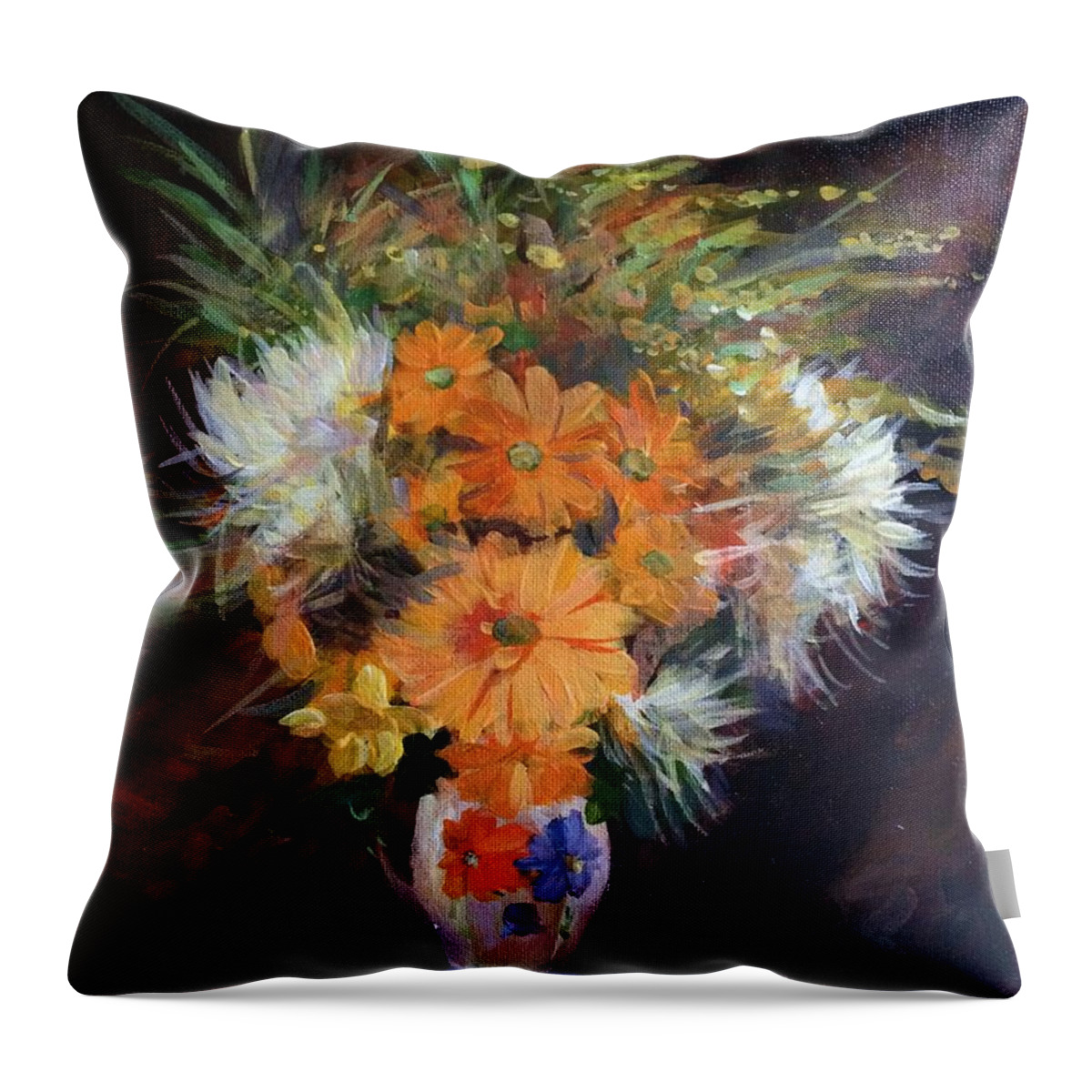 Flower In Vase Throw Pillow featuring the painting Flower in vase #2 by Jieming Wang