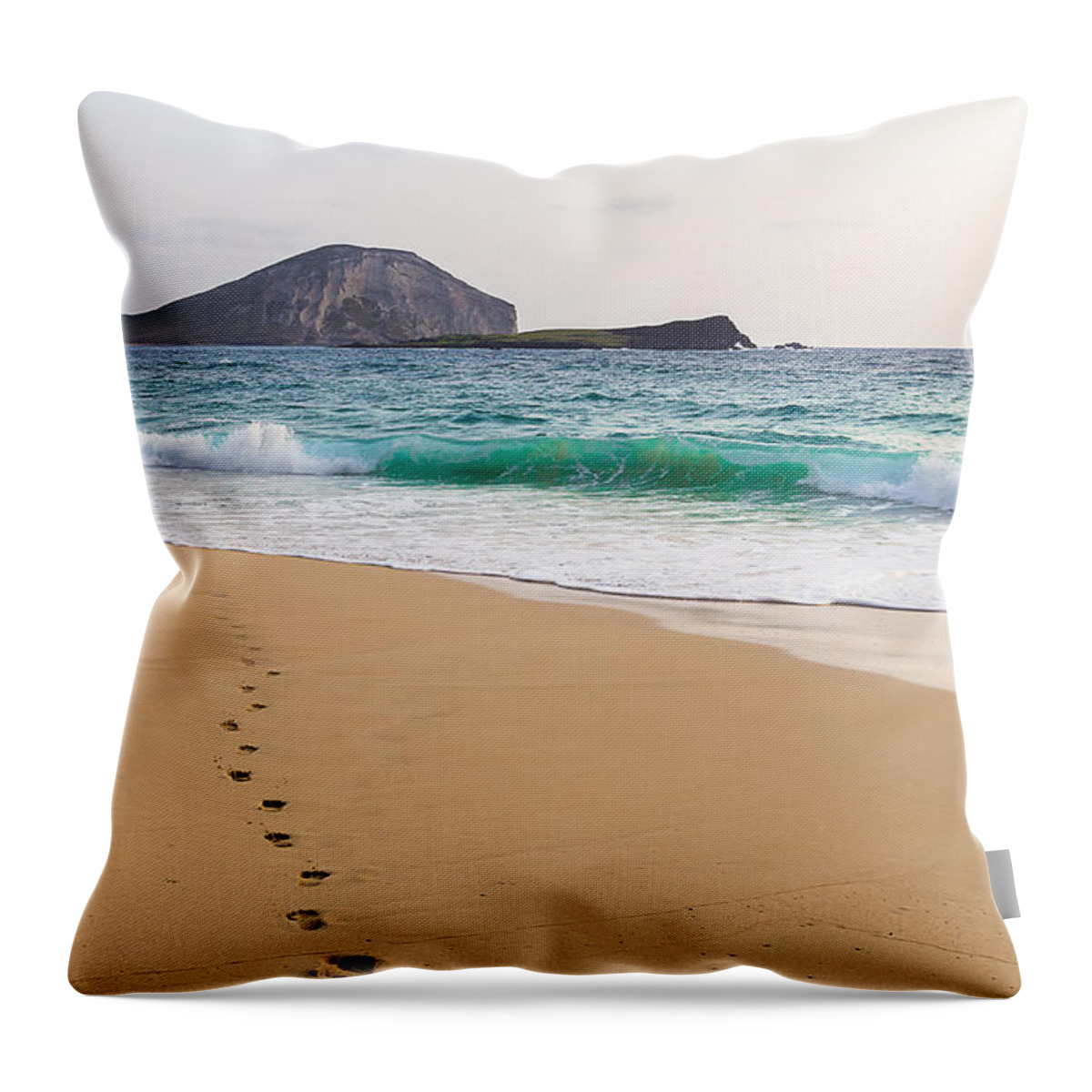 Alone Throw Pillow featuring the photograph Footprints To The Ocean #1 by Leigh Anne Meeks