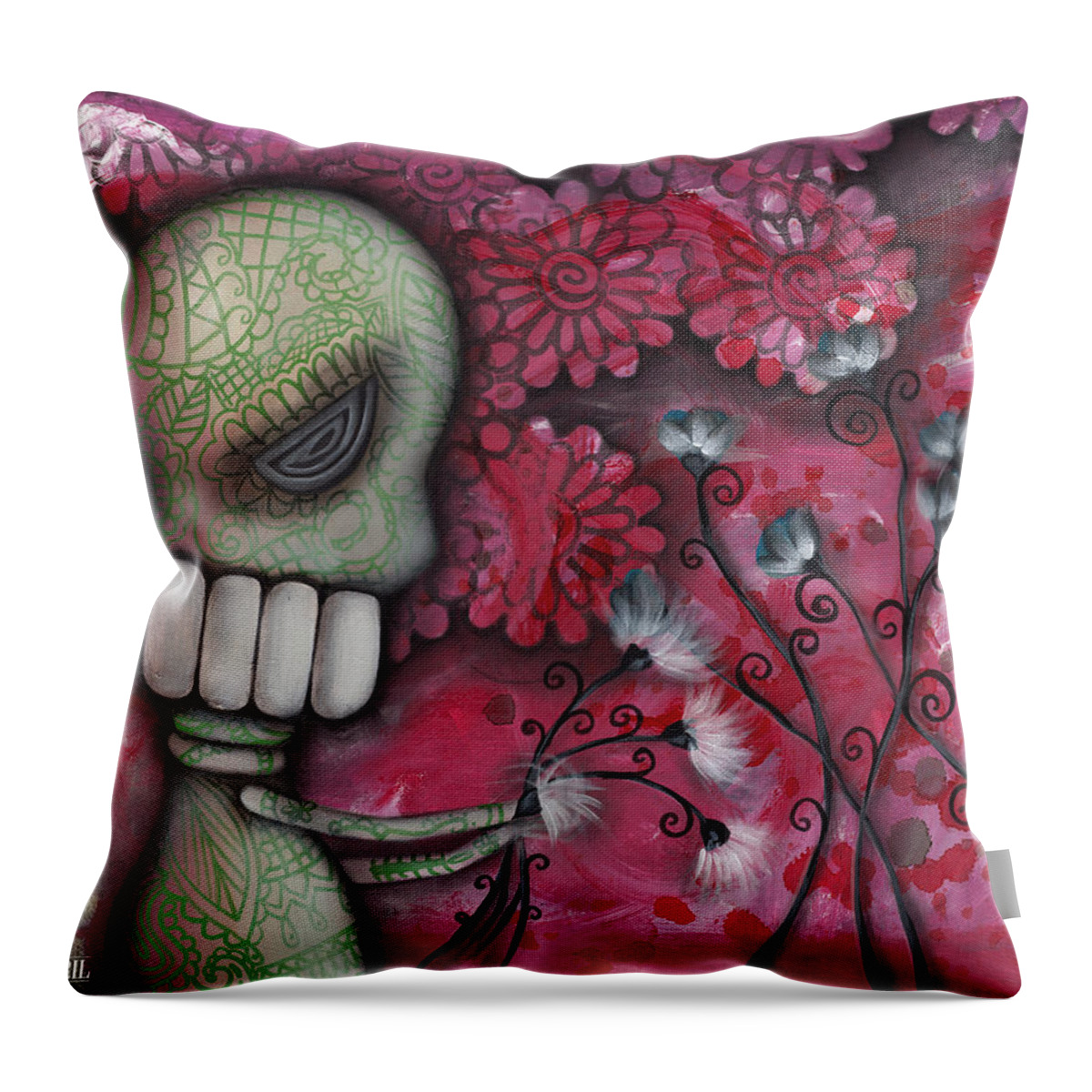 Day Of The Dead Throw Pillow featuring the painting For You #1 by Abril Andrade