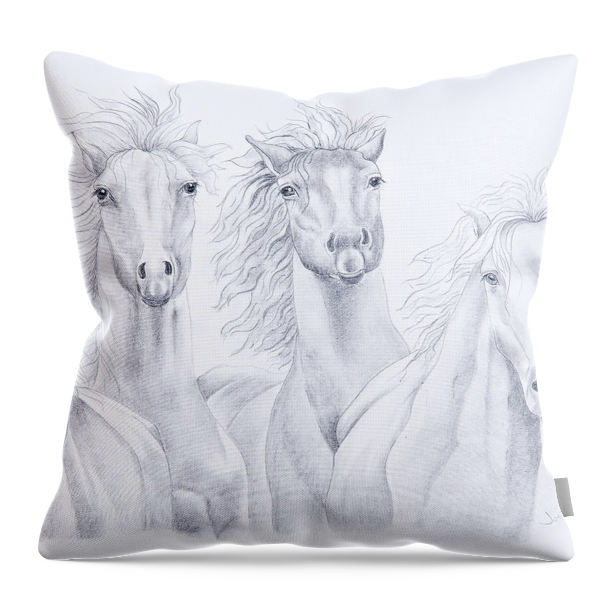 Horse Prints Throw Pillow featuring the drawing Four For Freedom by Joette Snyder