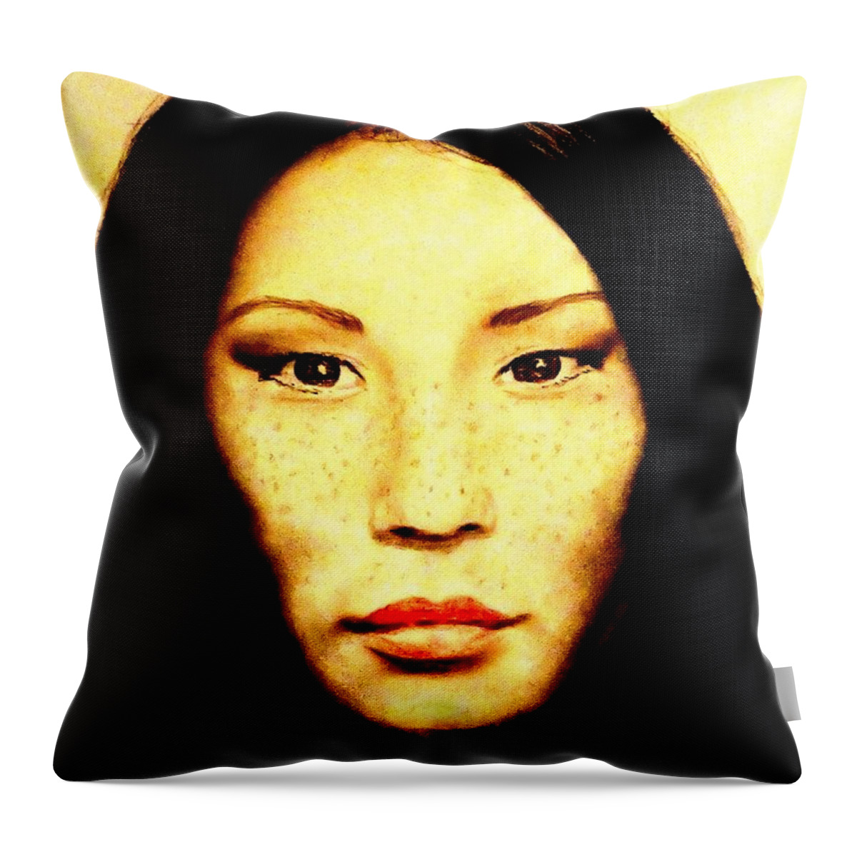 Drawing Throw Pillow featuring the pastel Freckle Faced Beauty Lucy Liu by Jim Fitzpatrick
