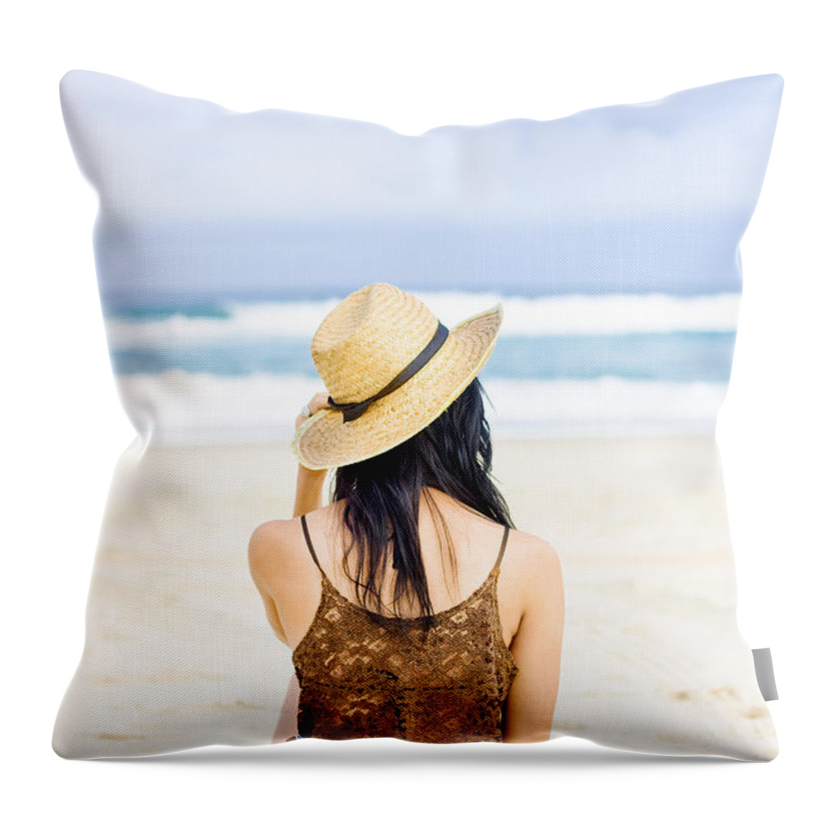 Beach Throw Pillow featuring the photograph Gazing Out At The Ocean by Jorgo Photography