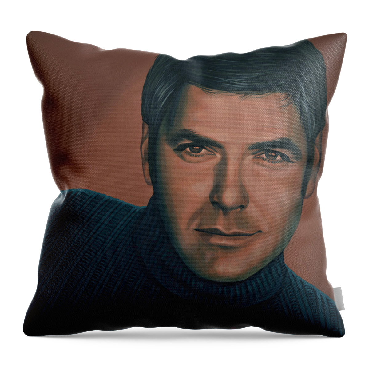 George Clooney Throw Pillow featuring the painting George Clooney Painting by Paul Meijering