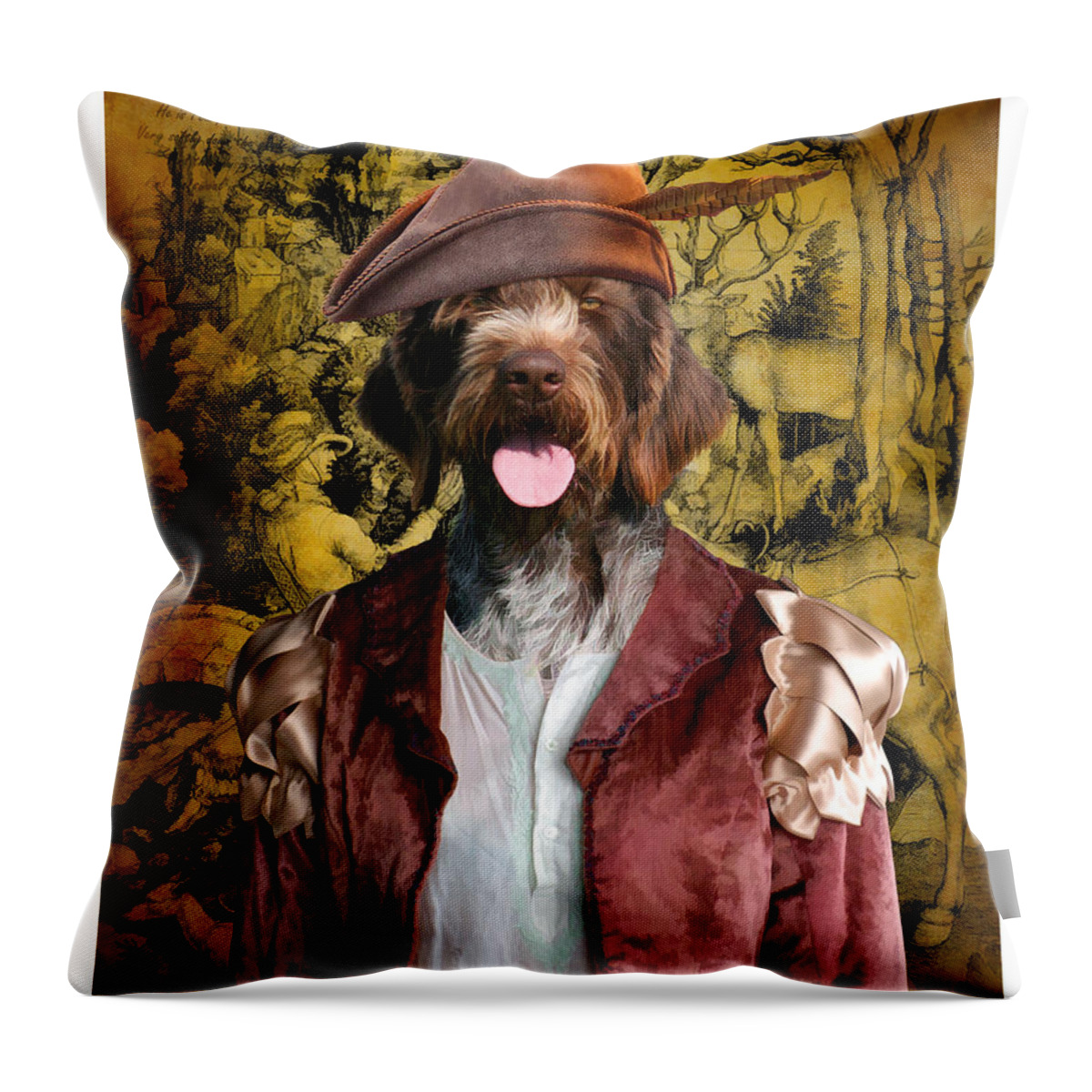 Gwp Throw Pillow featuring the painting German Wirehaired Pointer Art Canvas Print #1 by Sandra Sij