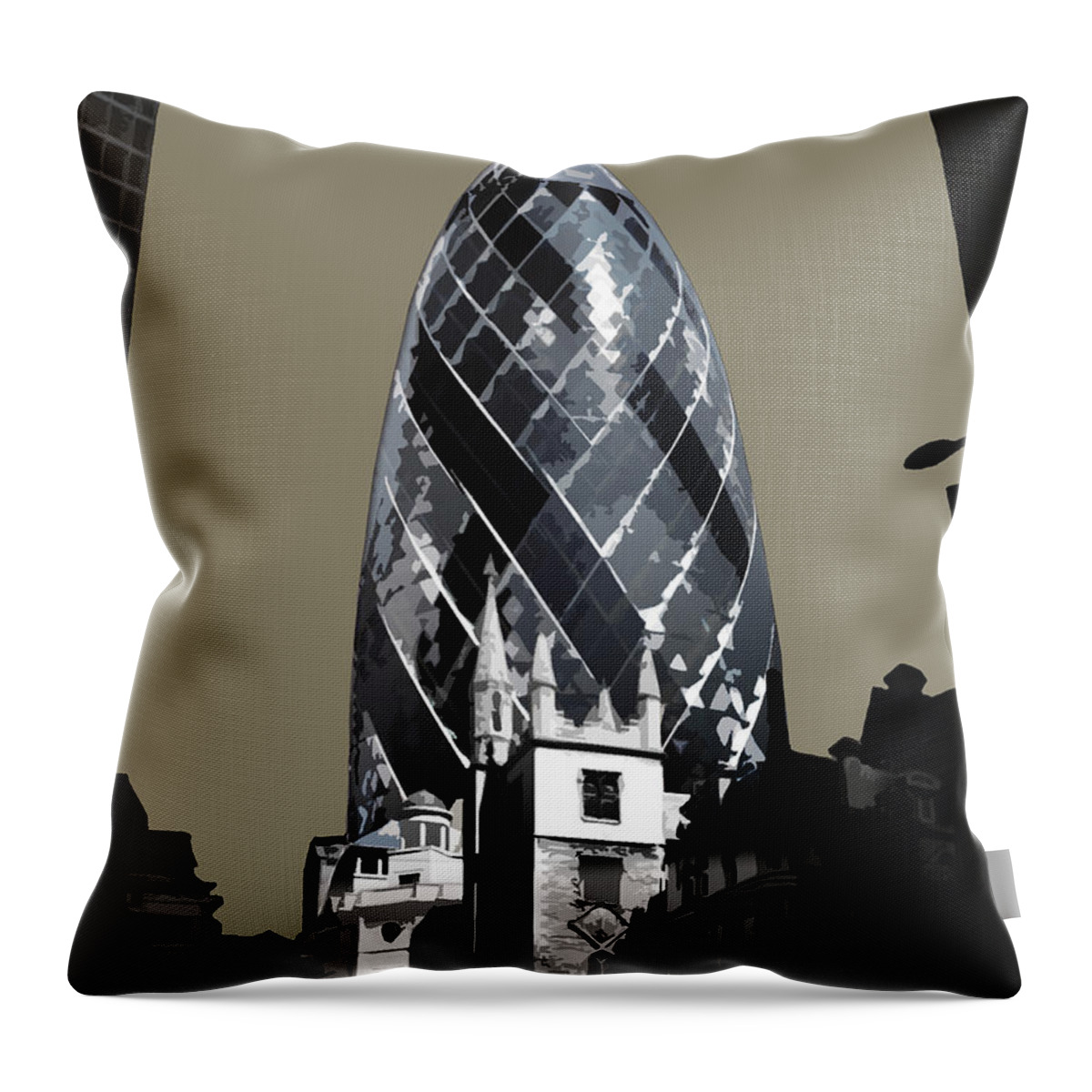 Eye Throw Pillow featuring the mixed media Gherkin - French GREY by BFA Prints