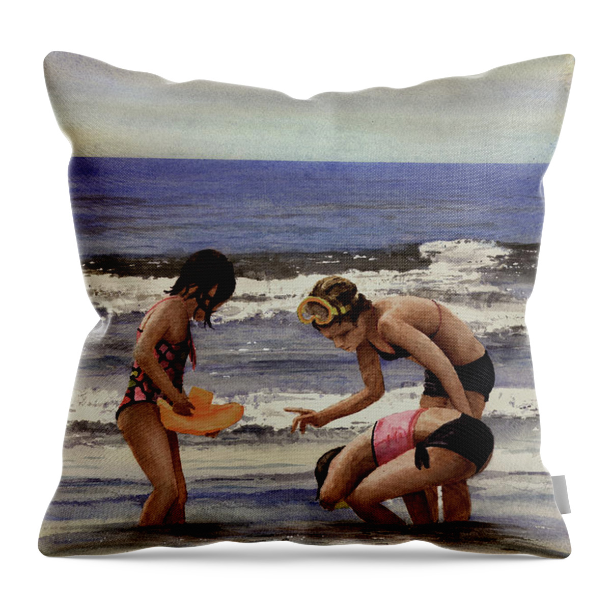Beach Throw Pillow featuring the painting Girls At The Beach #1 by Sam Sidders