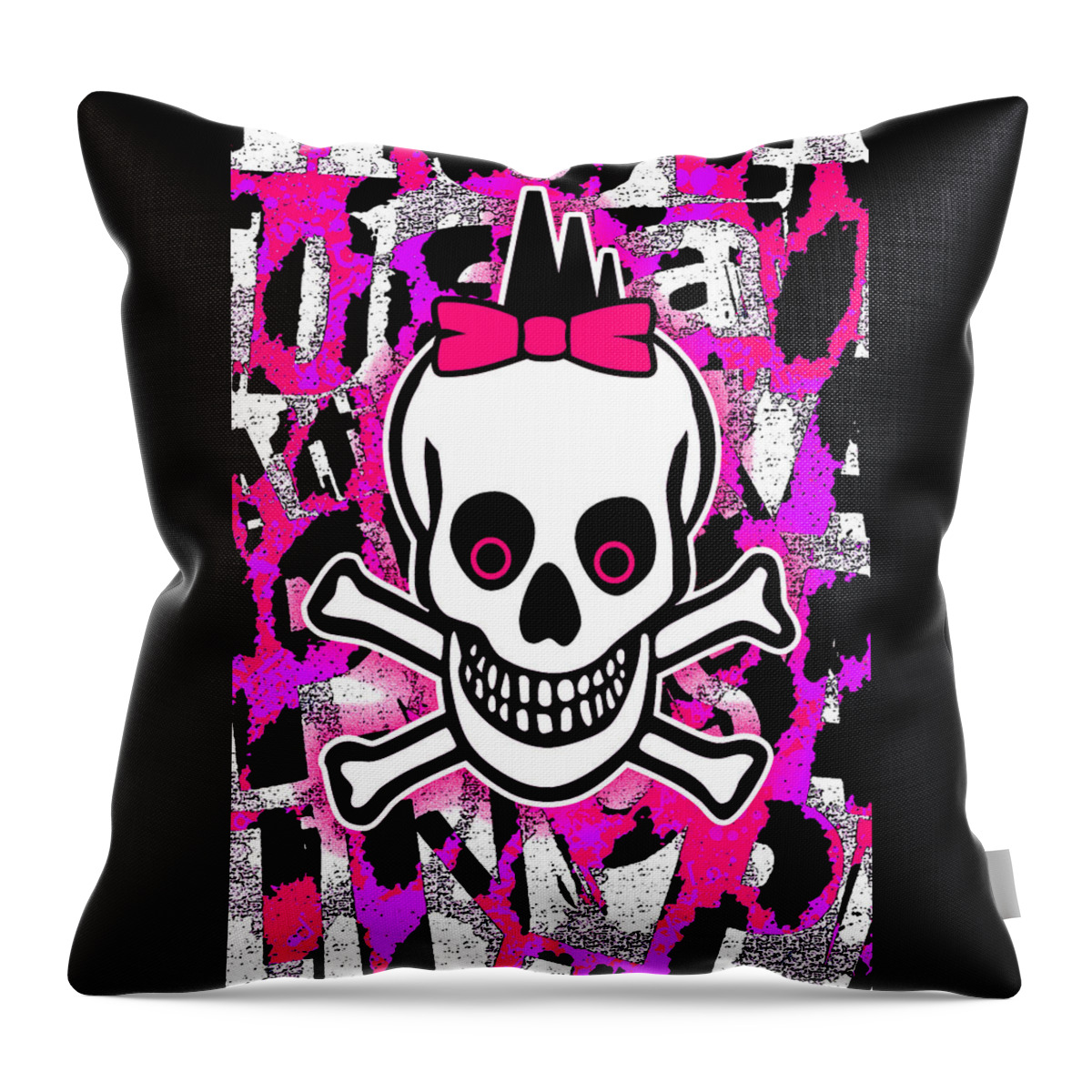 Skull Throw Pillow featuring the digital art Girly Punk Skull #1 by Roseanne Jones