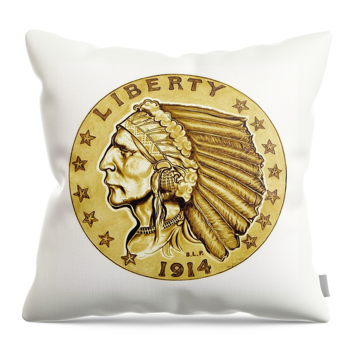 Indian Head Throw Pillow featuring the drawing Gold Quarter Eagle #2 by Fred Larucci