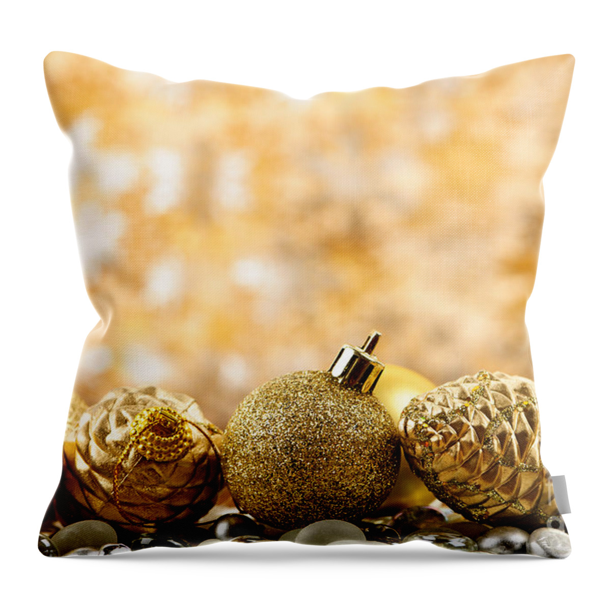 Christmas Throw Pillow featuring the photograph Golden Christmas decorations by Elena Elisseeva